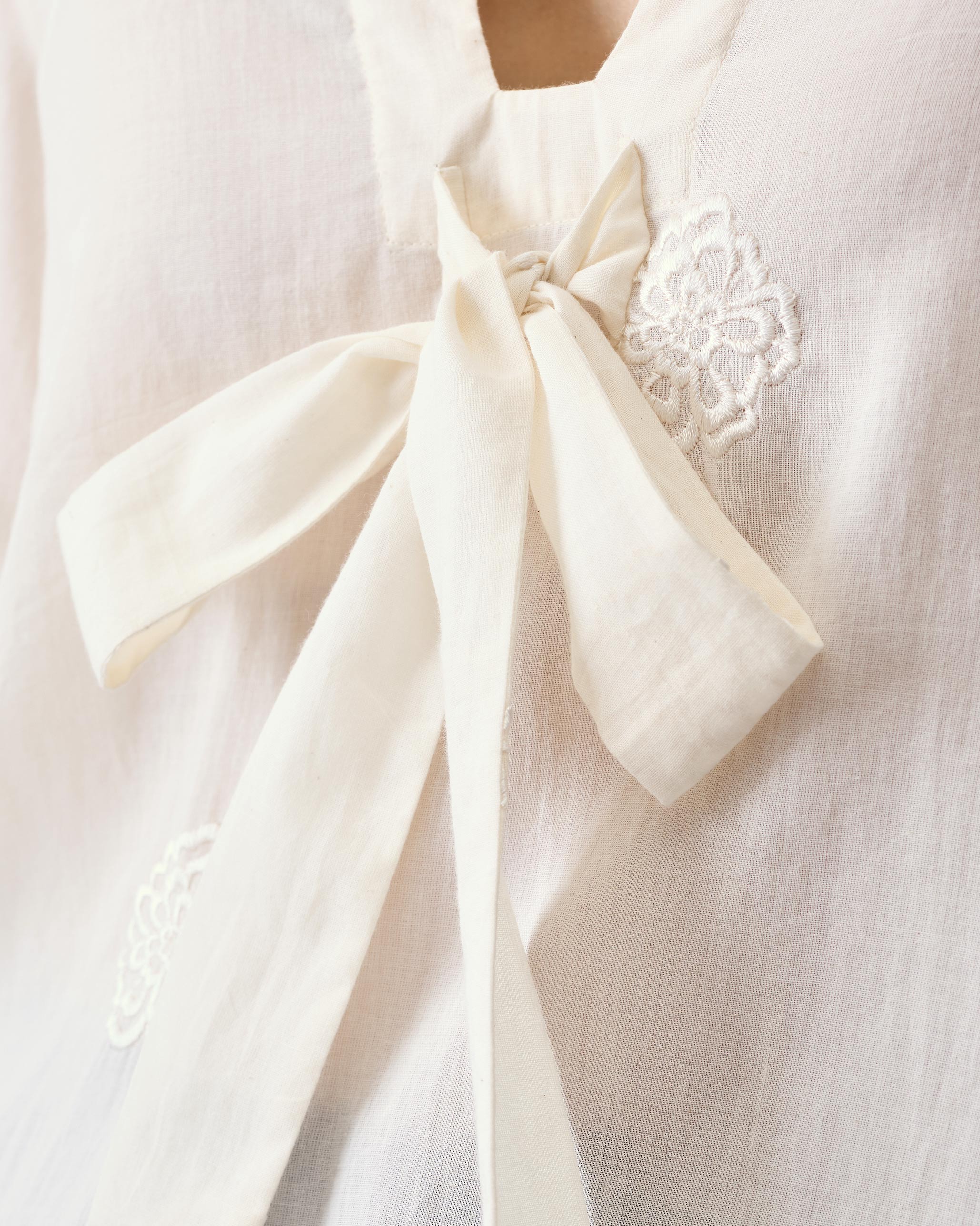 Necktie Top - Ivory Embroidered