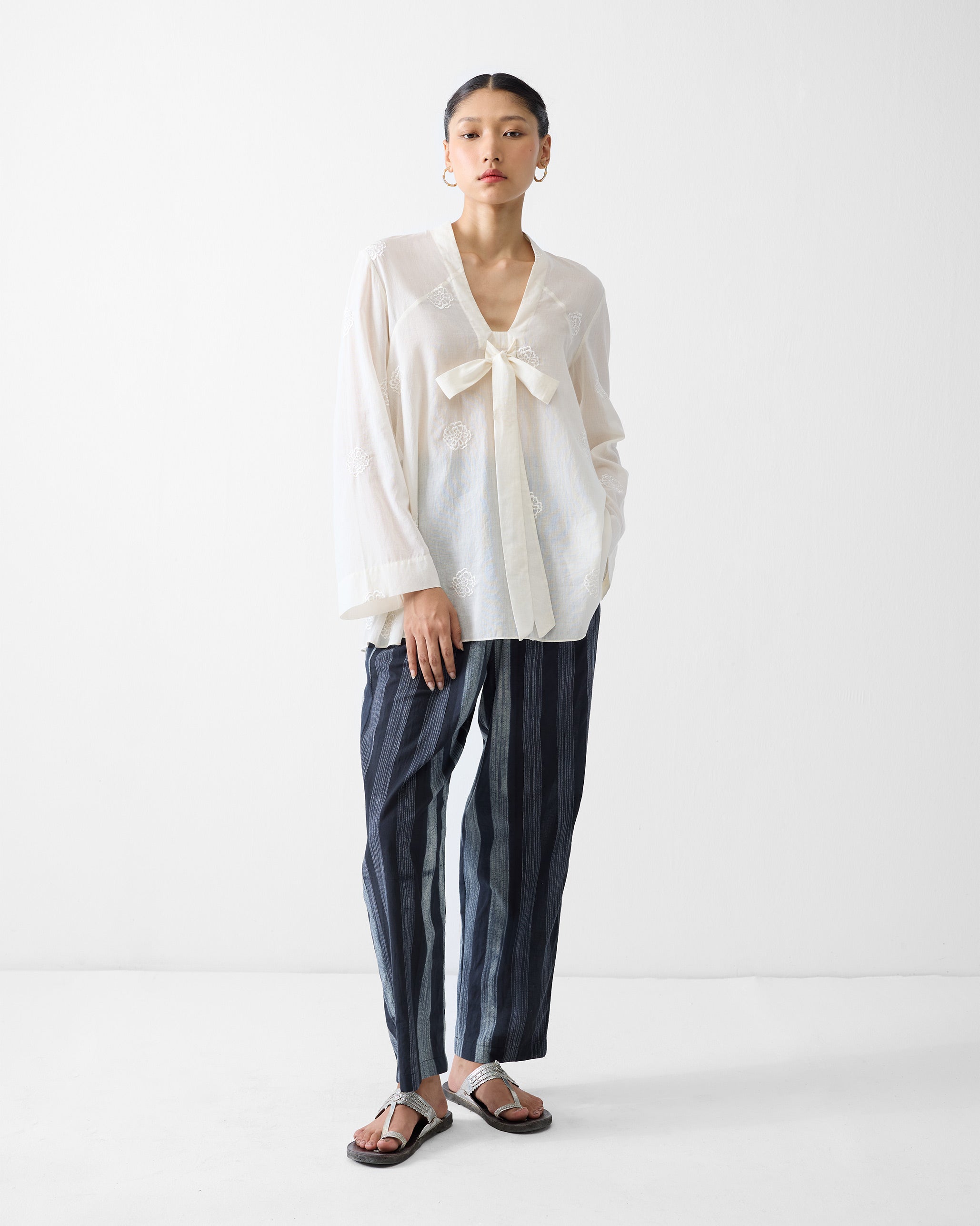 Necktie Top - Ivory Embroidered