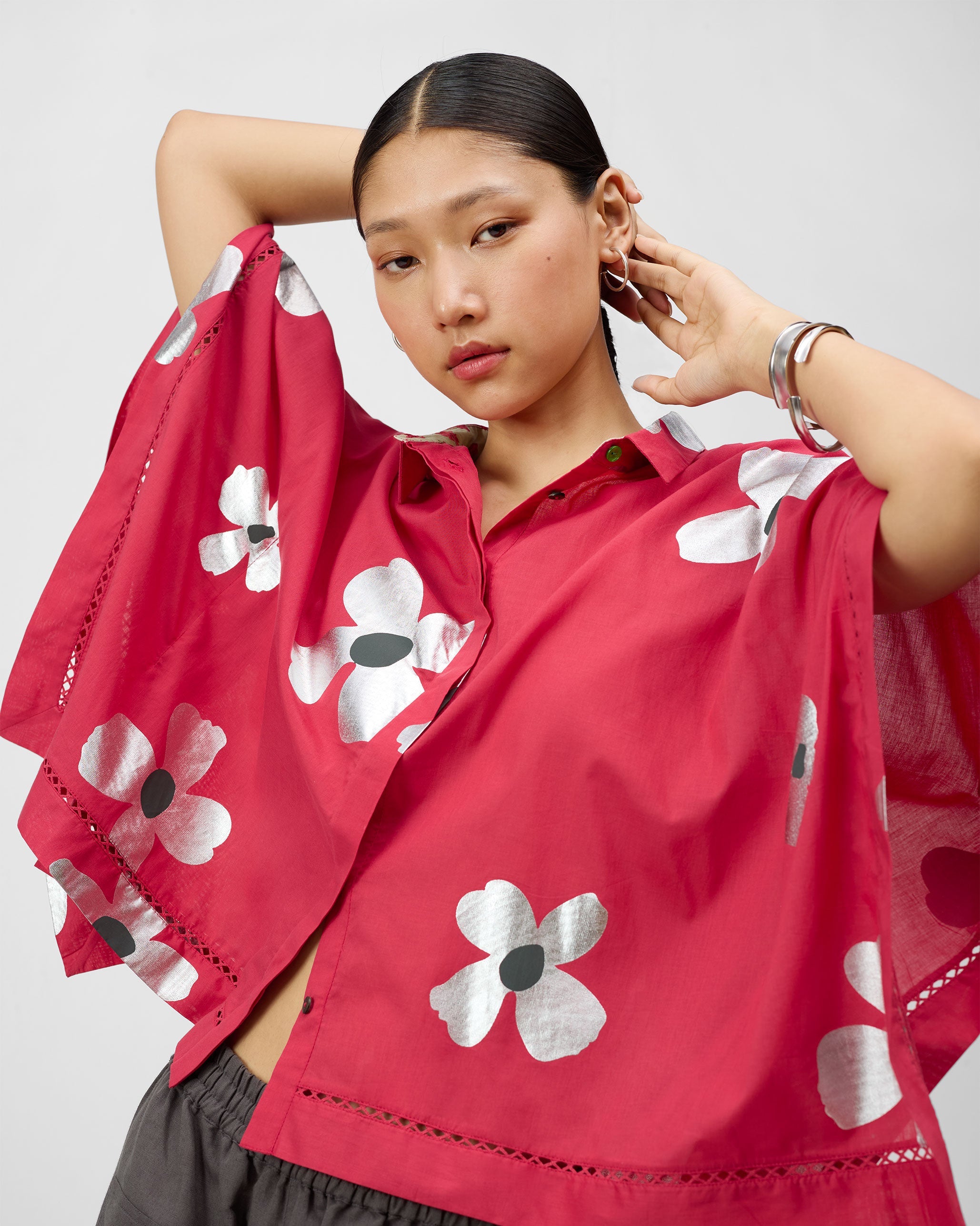 Uma Top - Watermelon & Silver Print