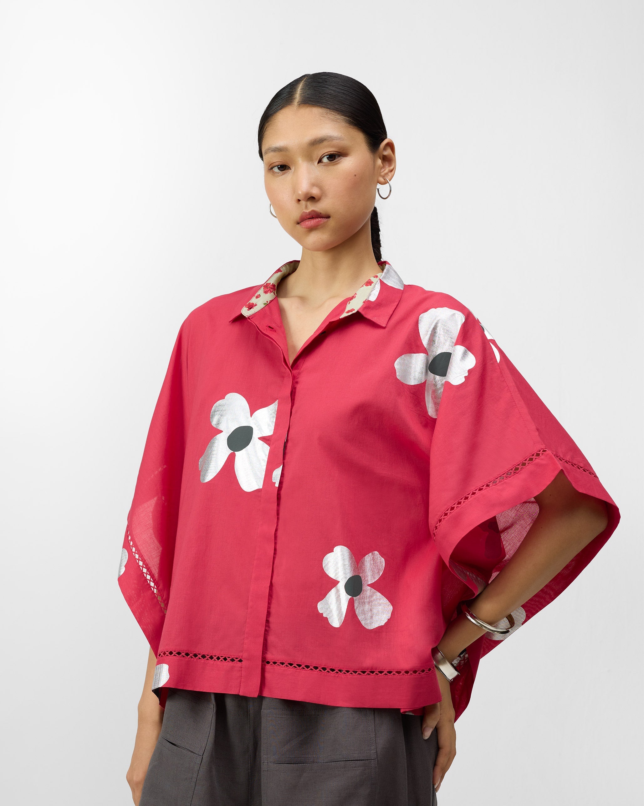 Uma Top - Watermelon & Silver Print