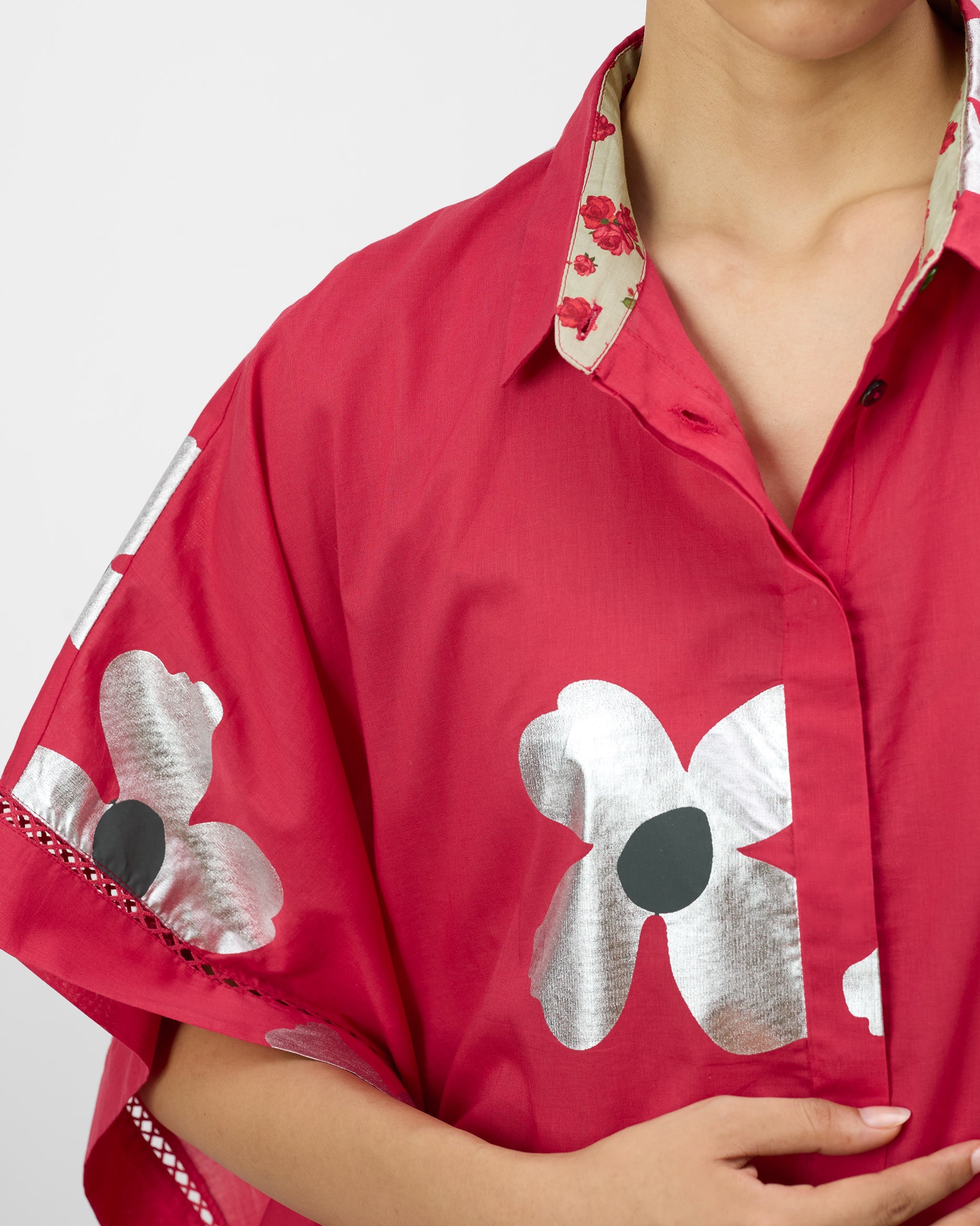 Uma Top - Watermelon & Silver Print