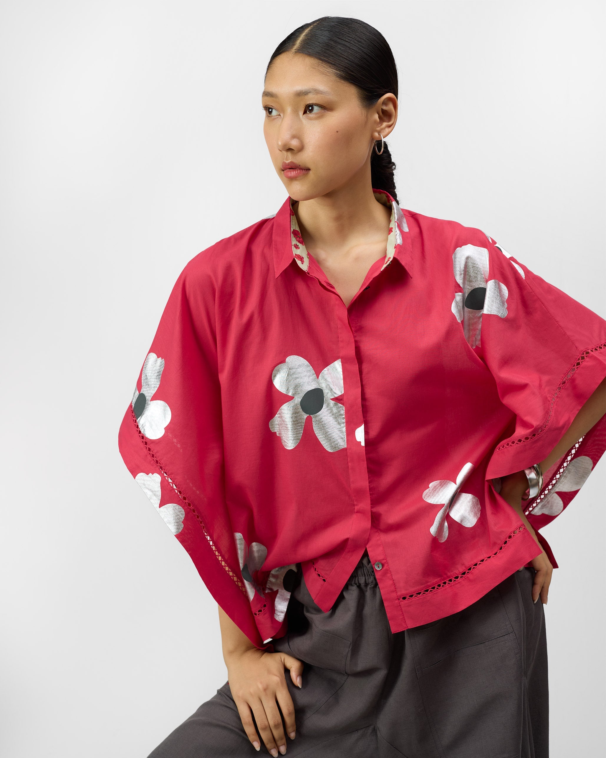 Uma Top - Watermelon & Silver Print