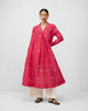 Banko V-Neck Kurta - Watermelon & Ivory Embroidered