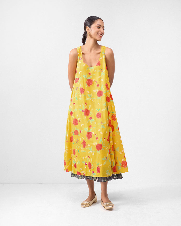 Jambiani Dress - Turmeric Yellow & Watermelon Print
