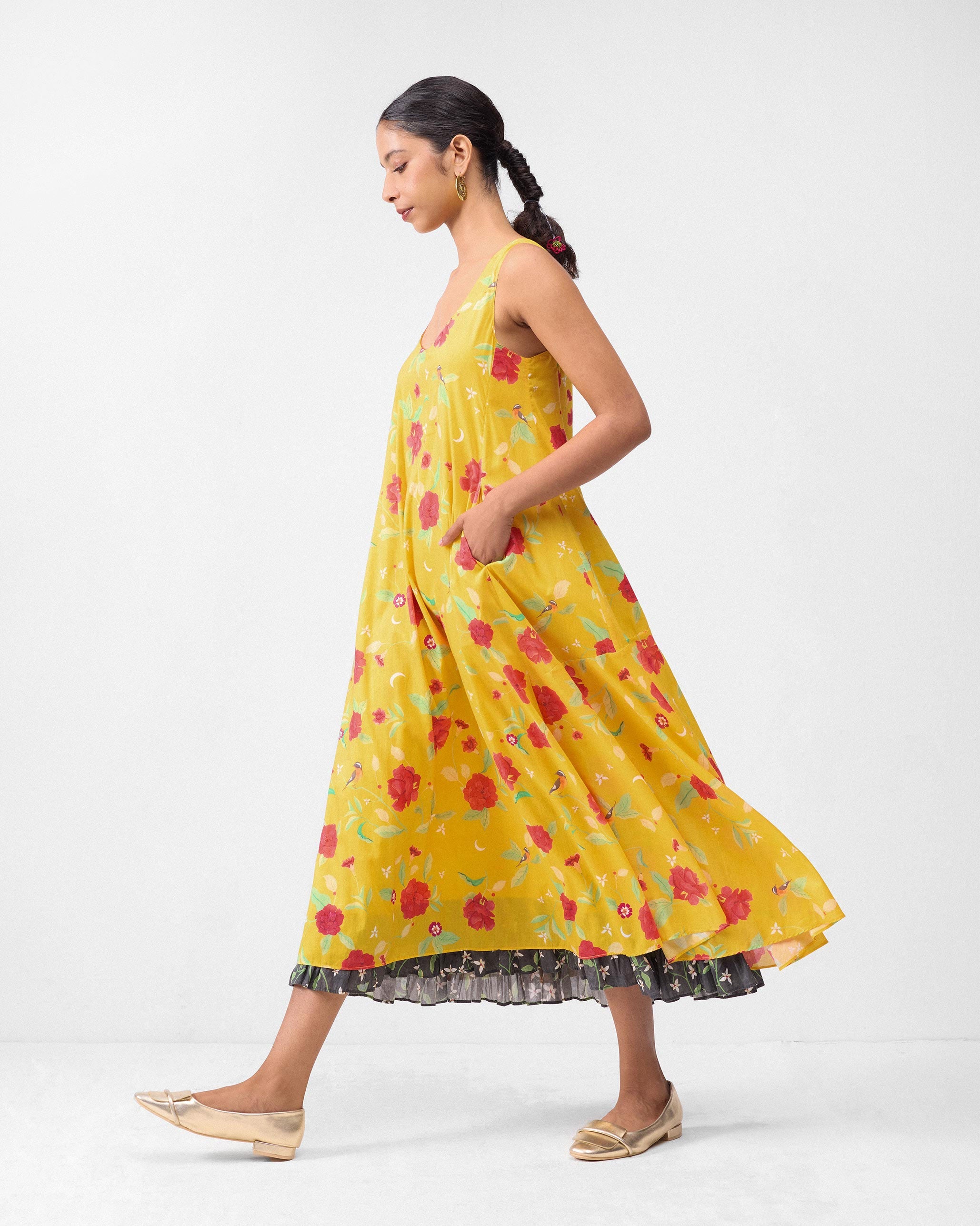 Jambiani Dress - Turmeric Yellow & Watermelon Print