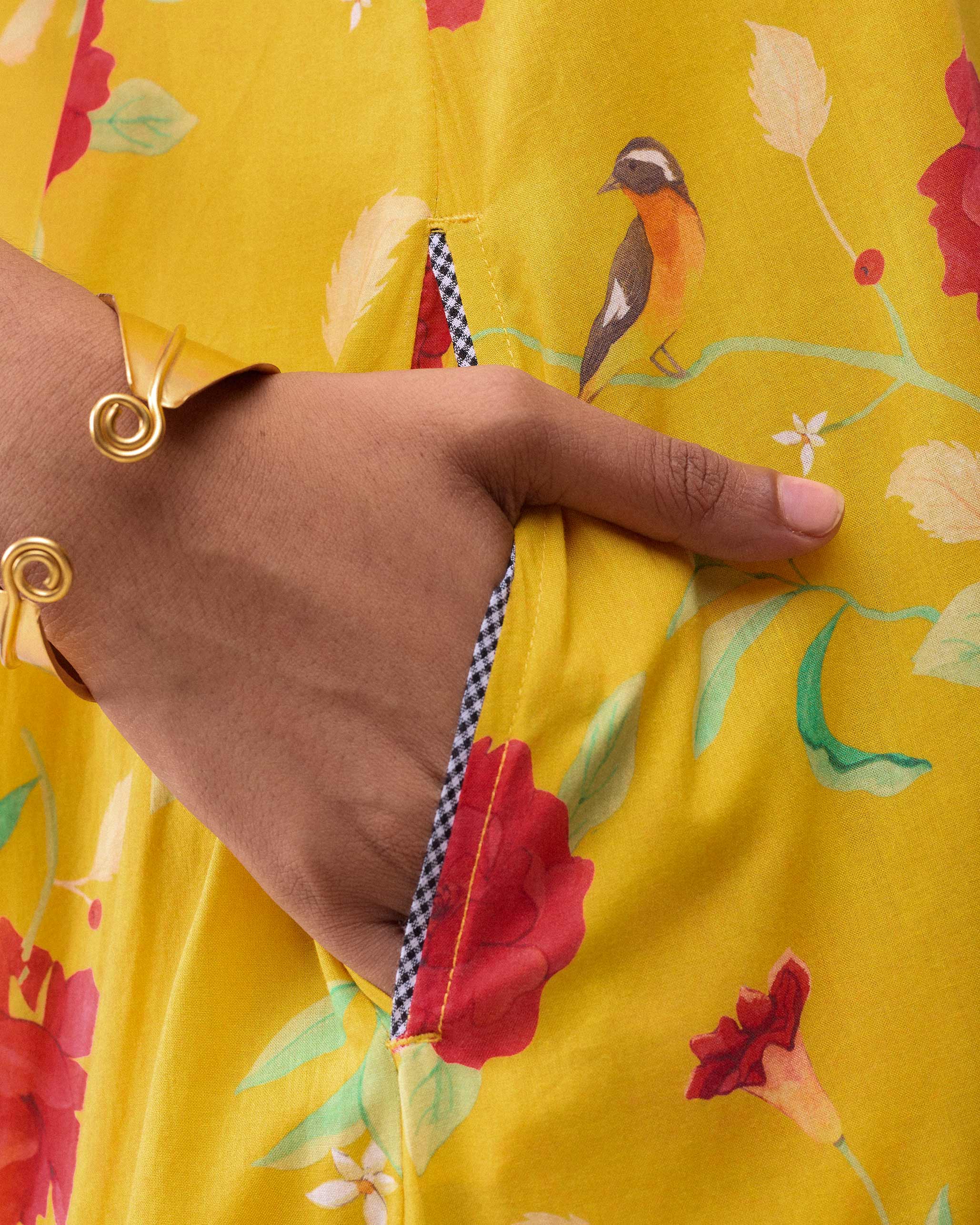 Jambiani Dress - Turmeric Yellow & Watermelon Print