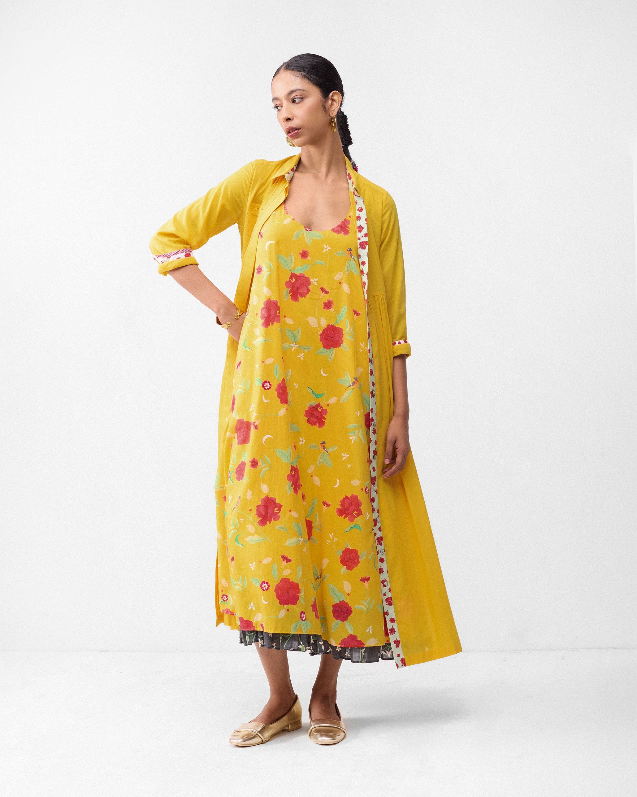 Jambiani Dress - Turmeric Yellow & Watermelon Print