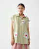 Neck Tie Shirt - Mint & Silver Print