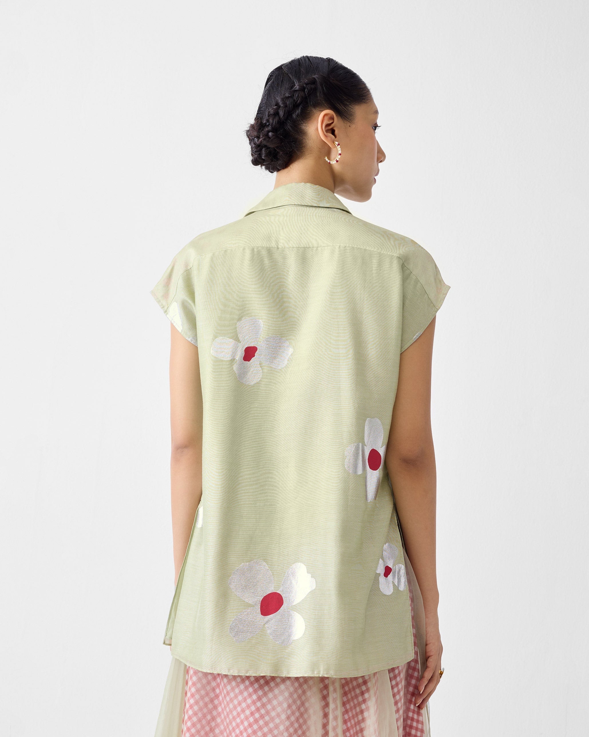 Neck Tie Shirt - Mint & Silver Print