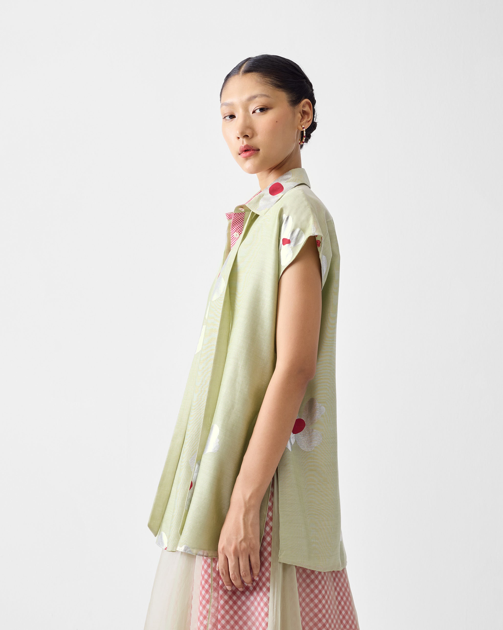 Neck Tie Shirt - Mint & Silver Print