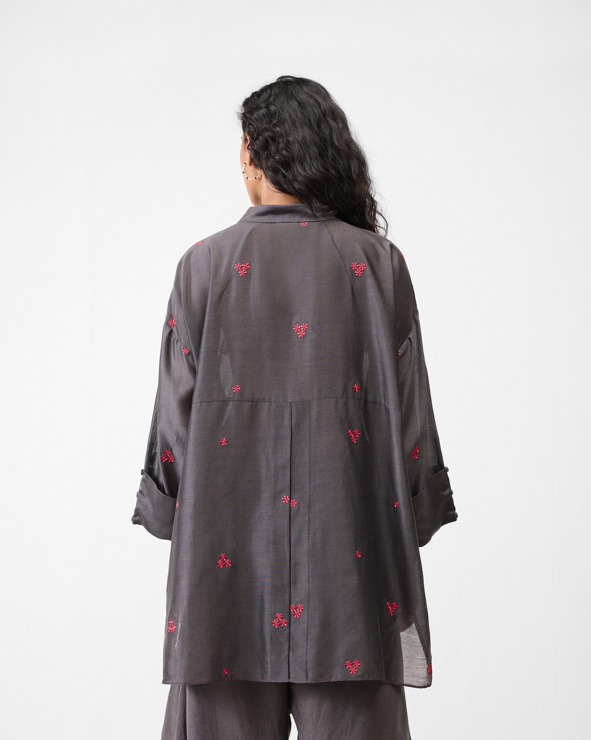 Cirrus Shirt - Charcoal & Watermelon Embroidered