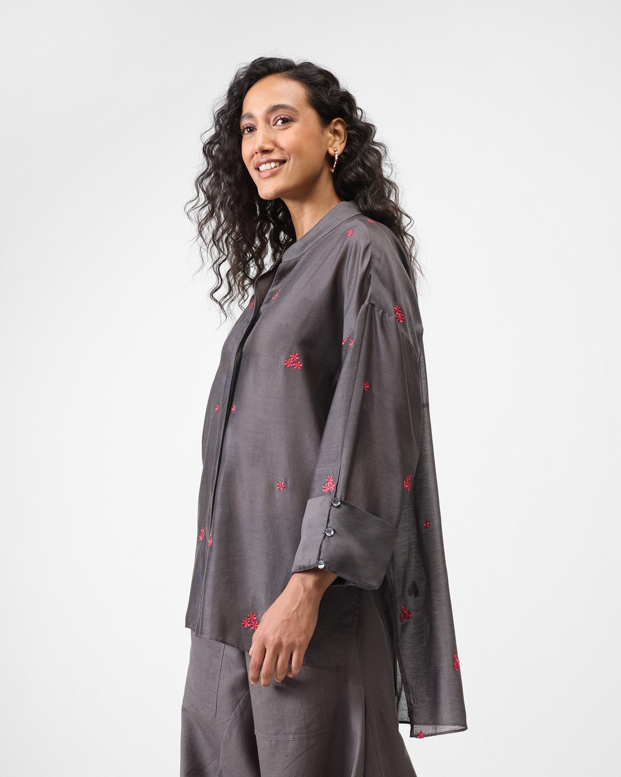 Cirrus Shirt - Charcoal & Watermelon Embroidered