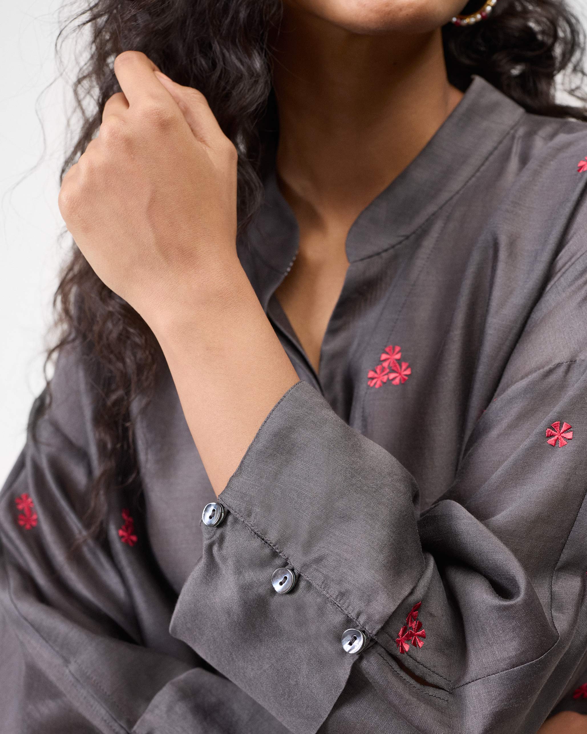 Cirrus Shirt - Charcoal & Watermelon Embroidered