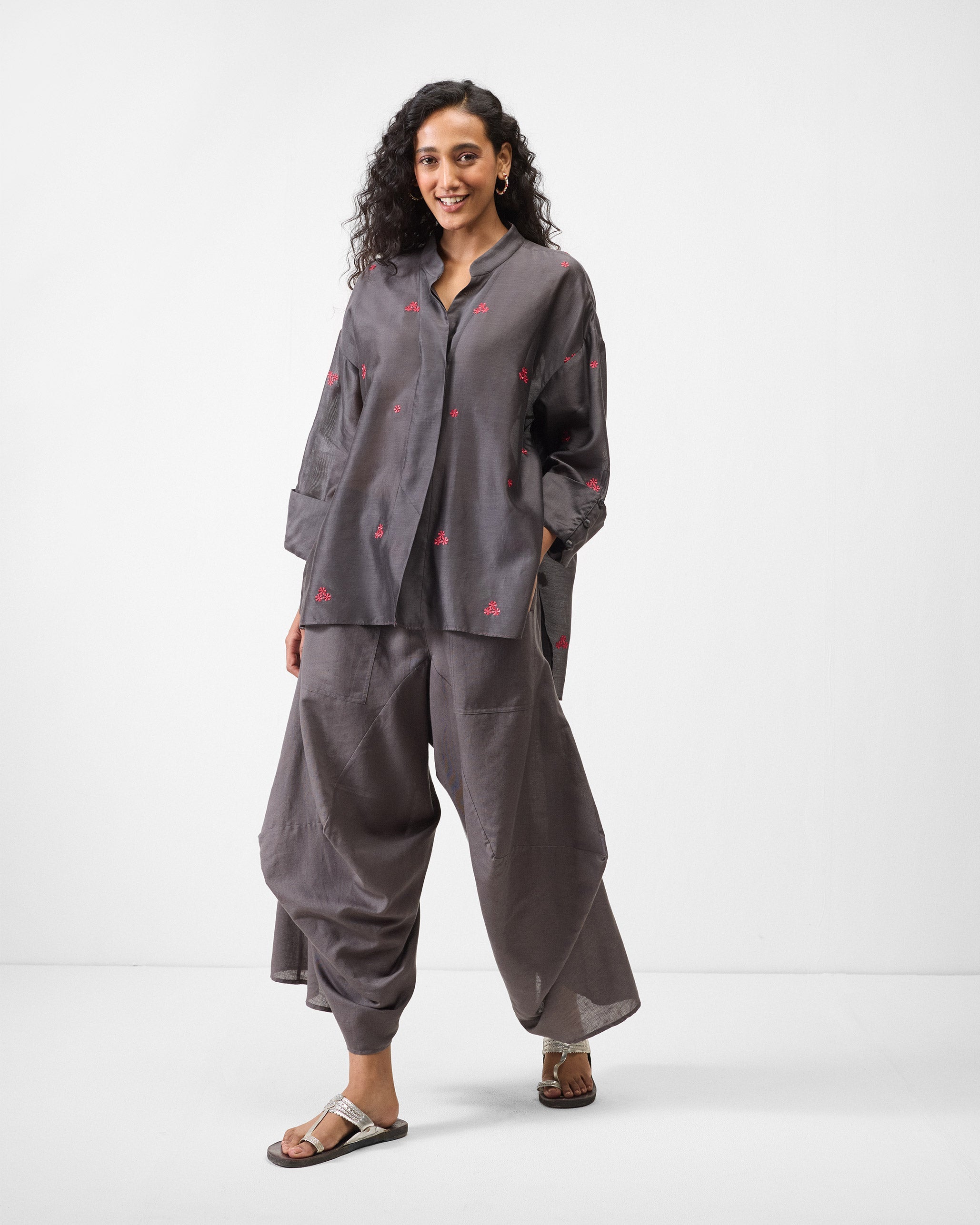 Cirrus Shirt - Charcoal & Watermelon Embroidered