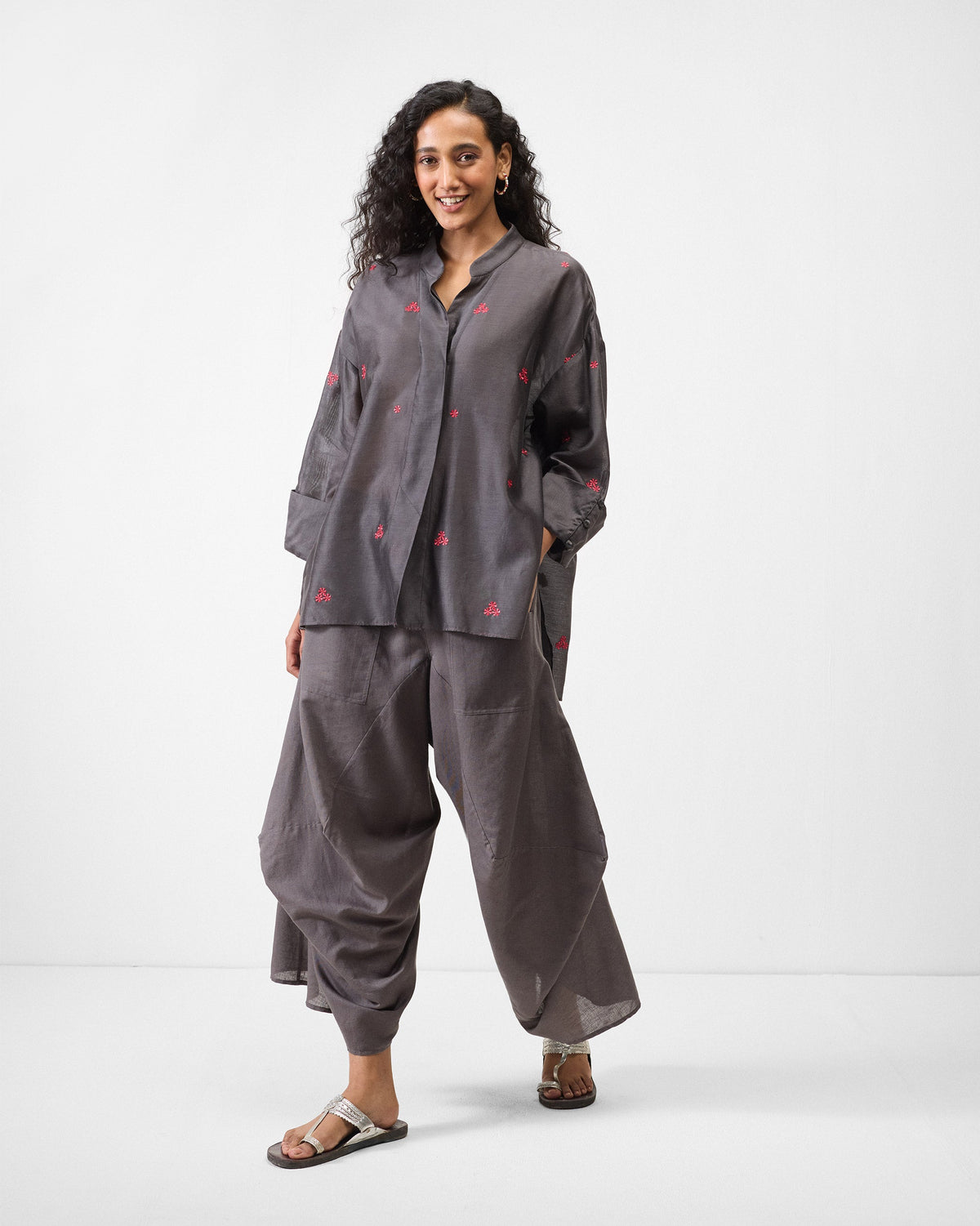 Cirrus Shirt - Charcoal & Watermelon Embroidered