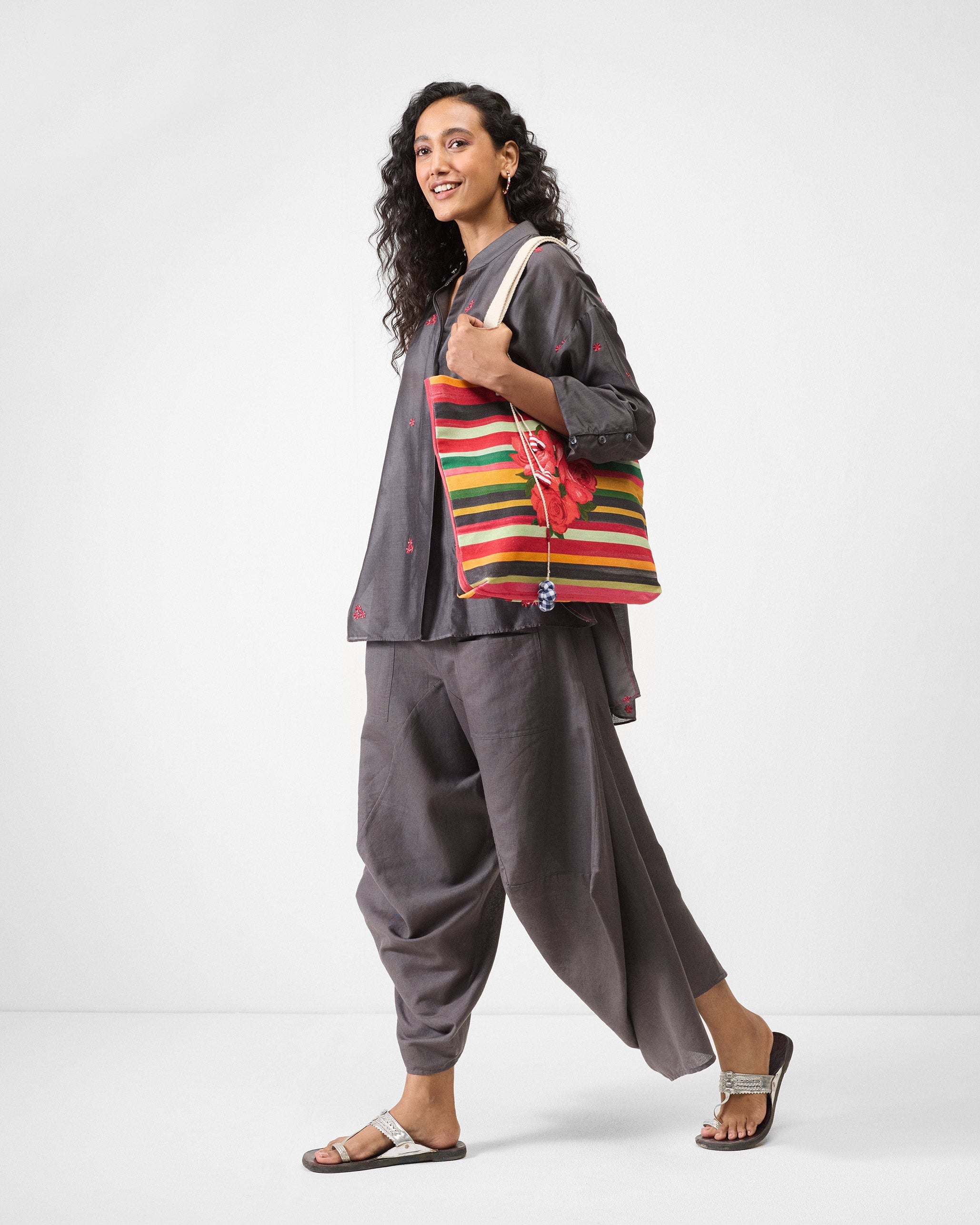 Cirrus Shirt - Charcoal & Watermelon Embroidered