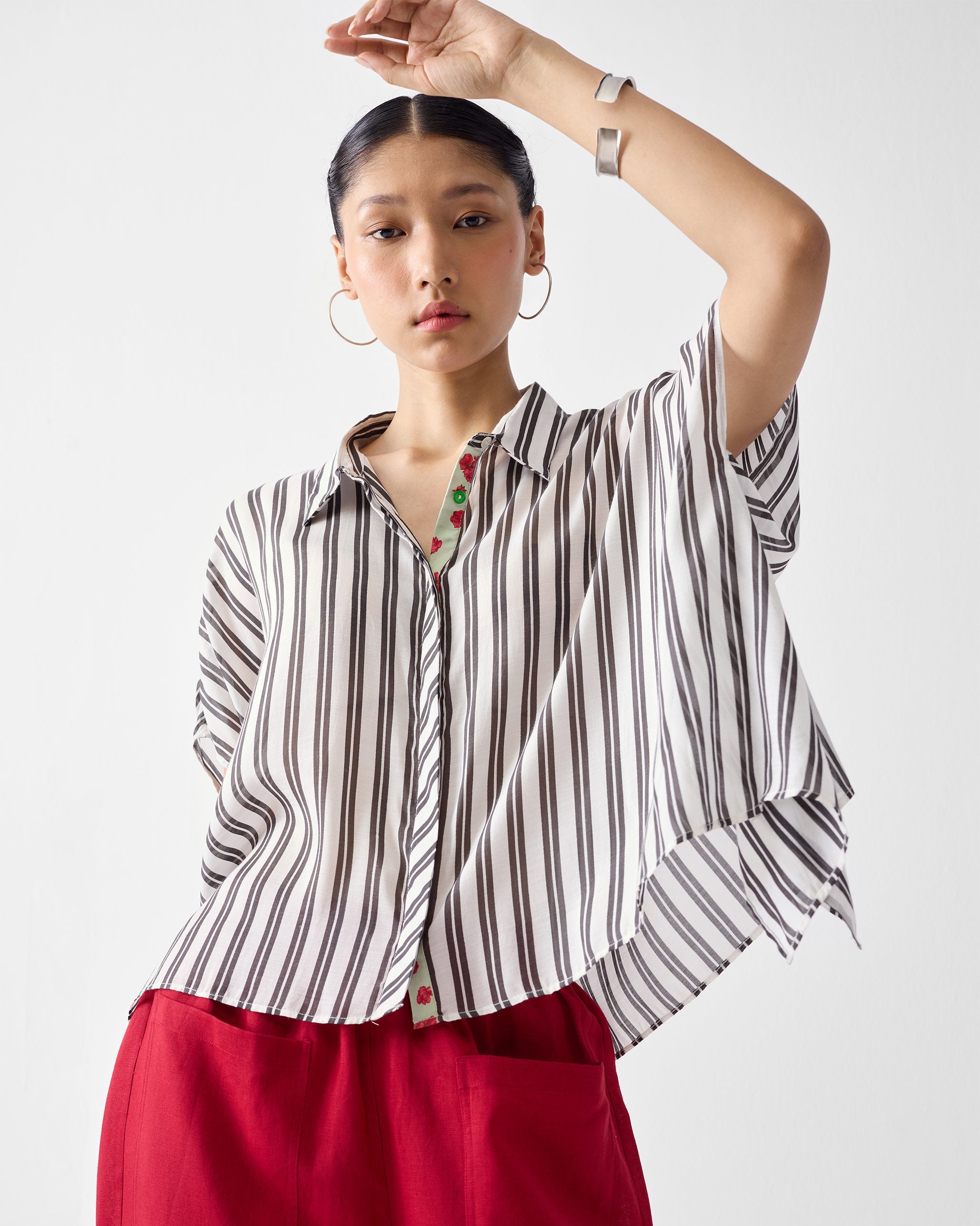 Asymmetrical Hem Top - Ivory & Charcoal Print