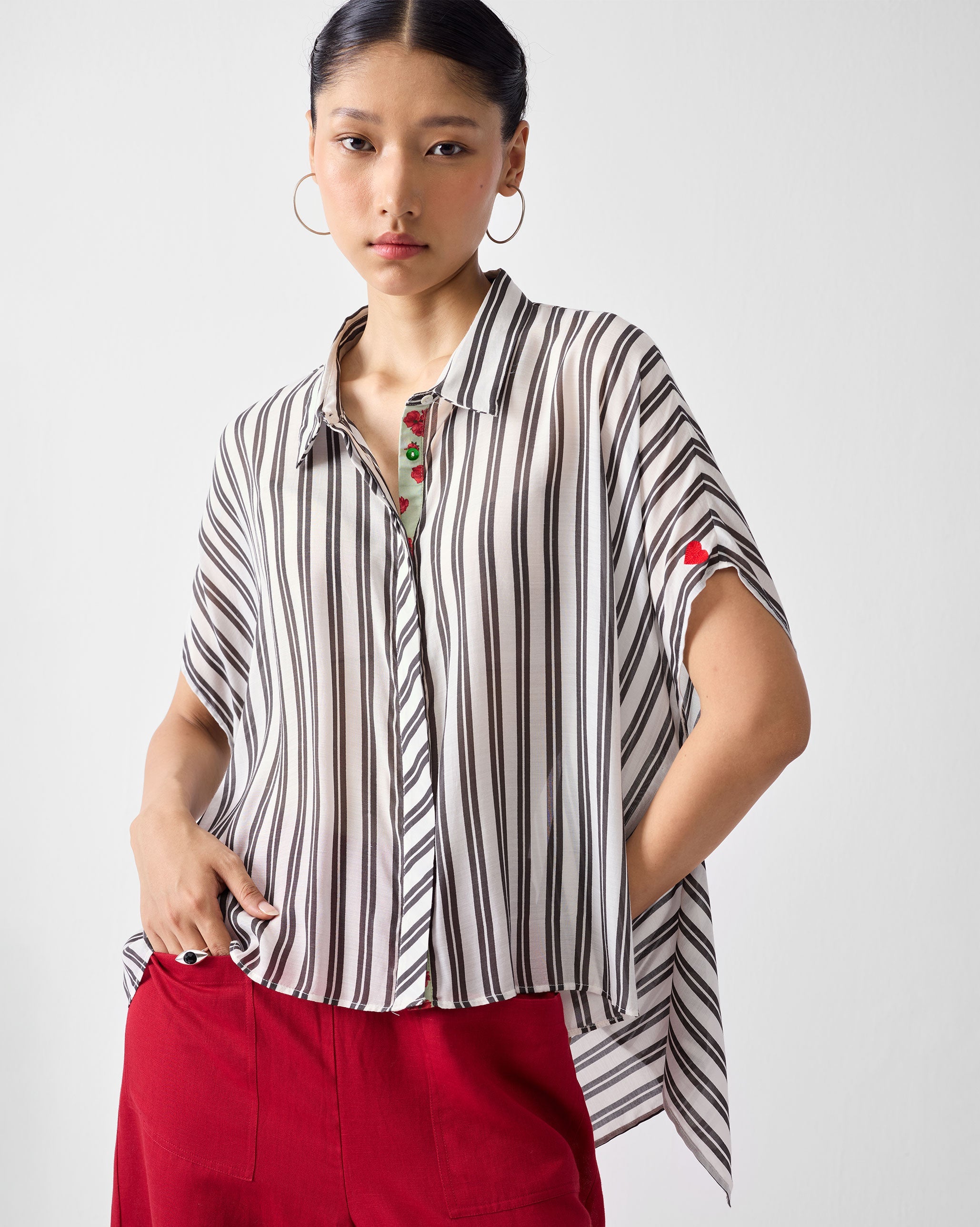 Asymmetrical Hem Top - Ivory & Charcoal Print