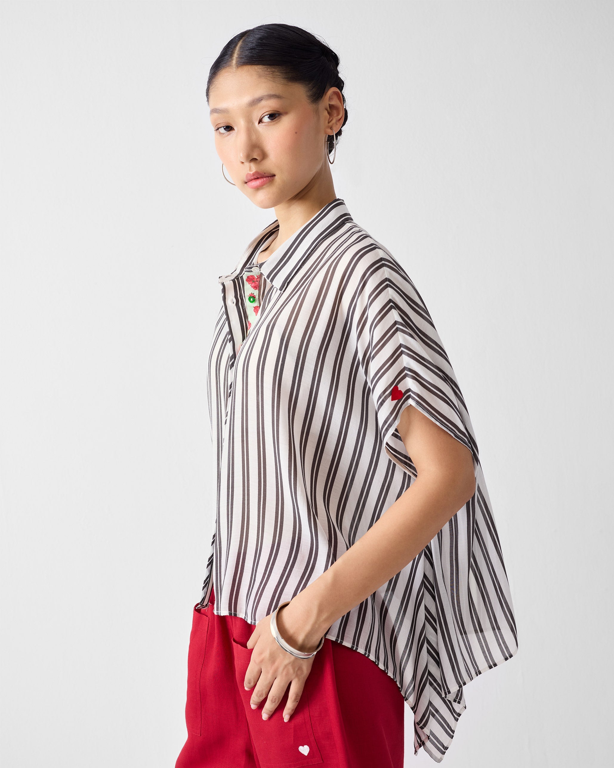 Asymmetrical Hem Top - Ivory & Charcoal Print