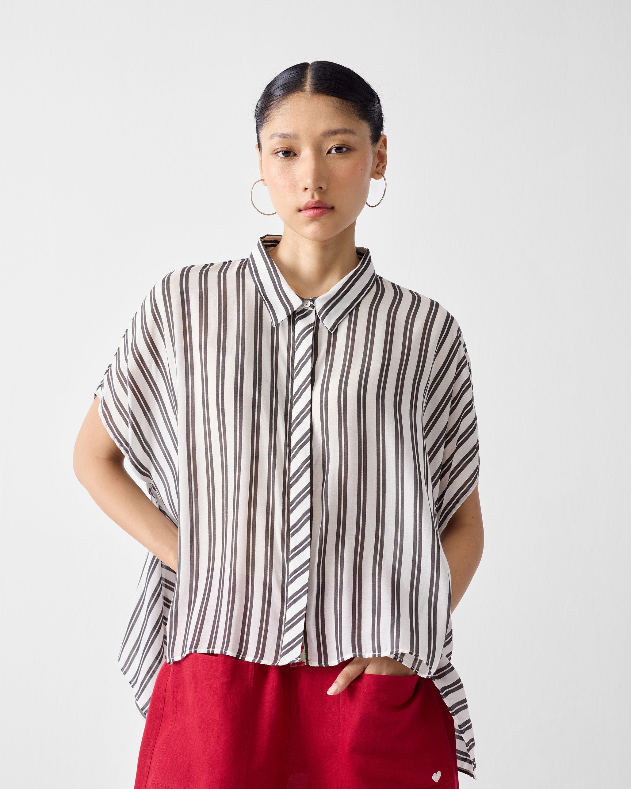 Asymmetrical Hem Top - Ivory & Charcoal Print