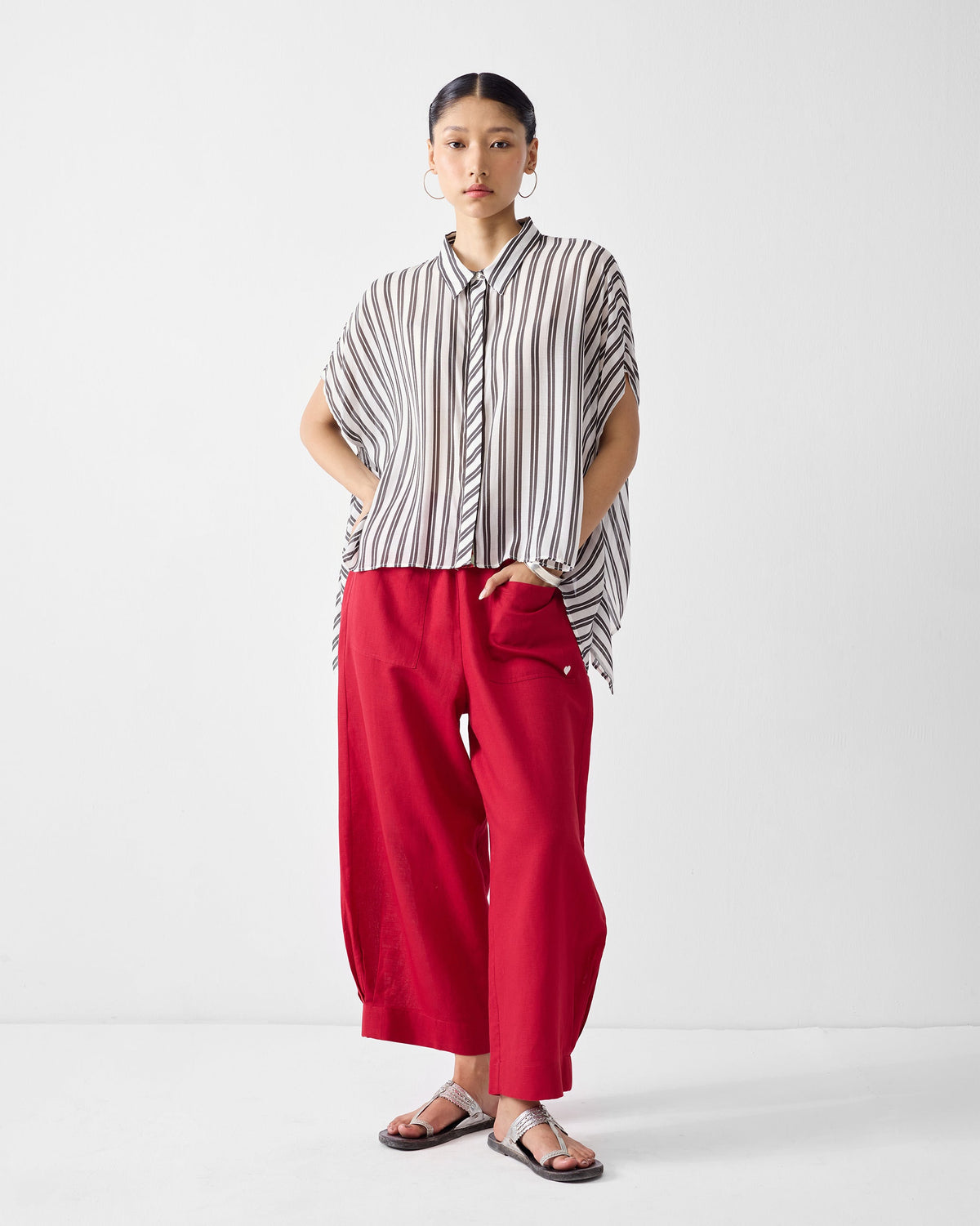 Asymmetrical Hem Top - Ivory & Charcoal Print