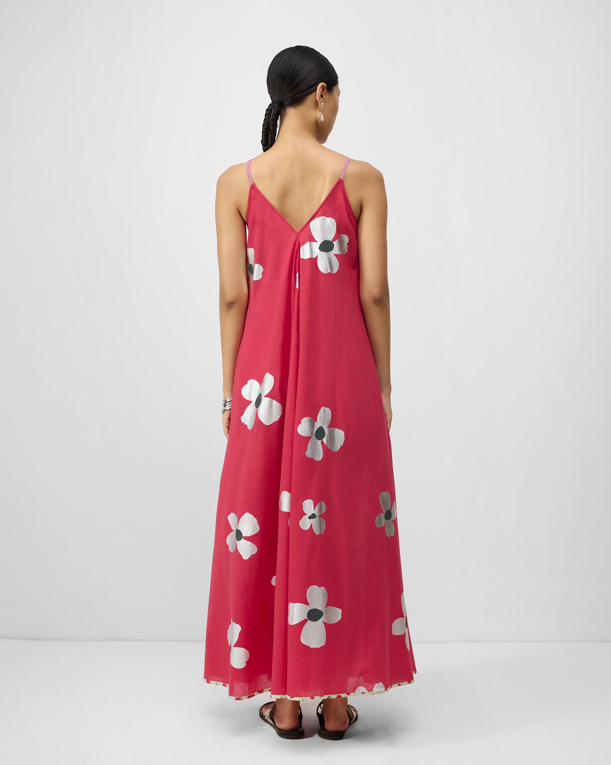 V-Neck Strappy Dress - Watermelon & Silver Print