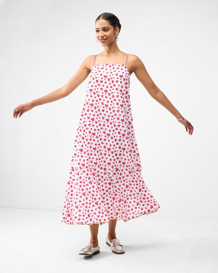 Kimsuka Dress - White & Watermelon Print