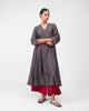 Lama Smocked Kurta - Charcoal & Watermelon Embroidered