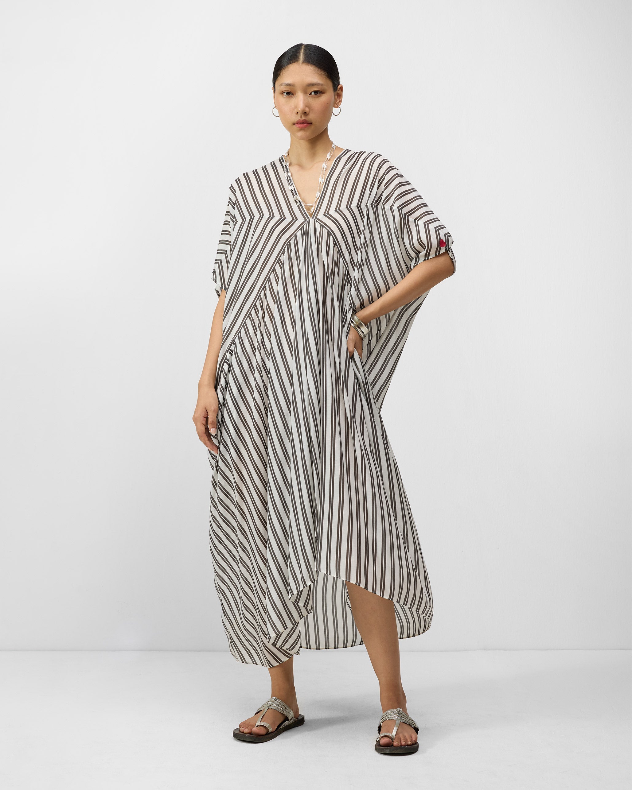 Samara Kaftan - Ivory & Charcoal Print