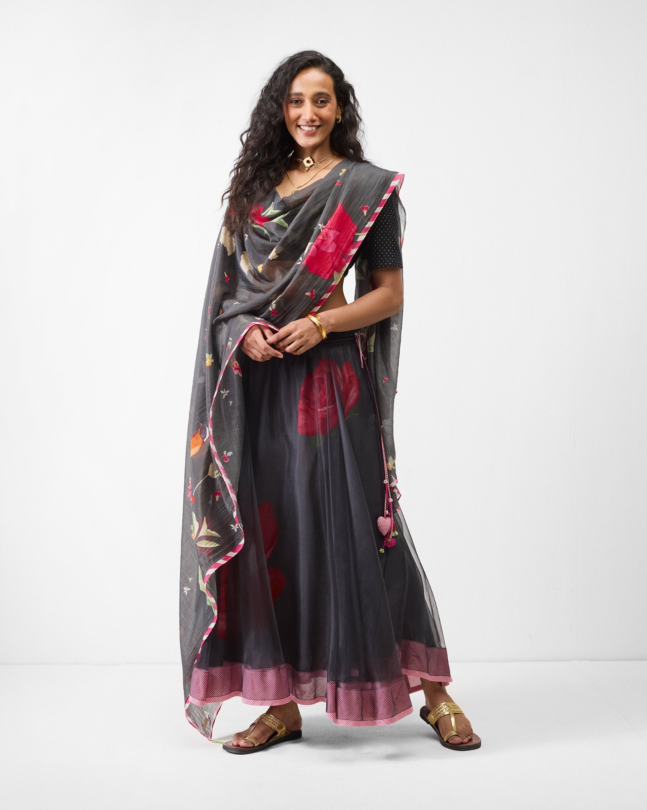 Pushkar Skirt - Charcoal & Watermelon