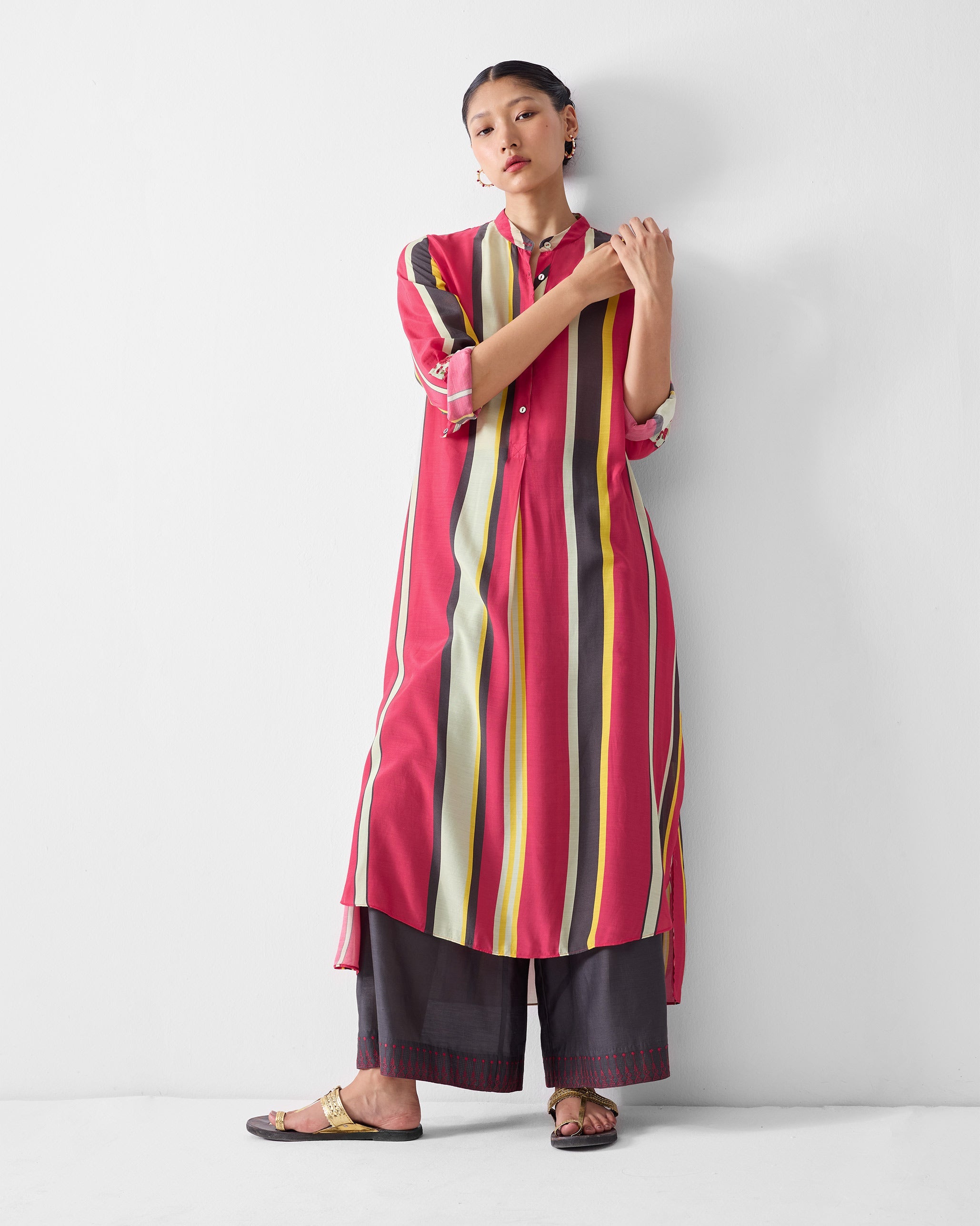 Basic Pyjamas - Charcoal & Watermelon Embroidered