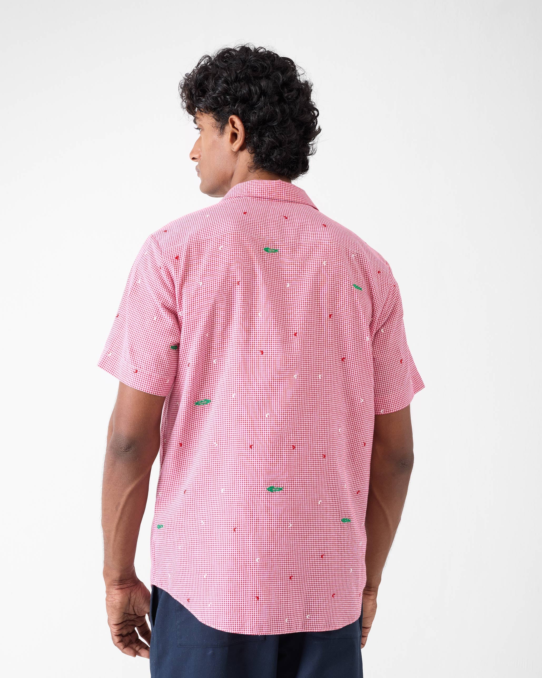 Half Sleeve Shirt - White & Watermelon Checks