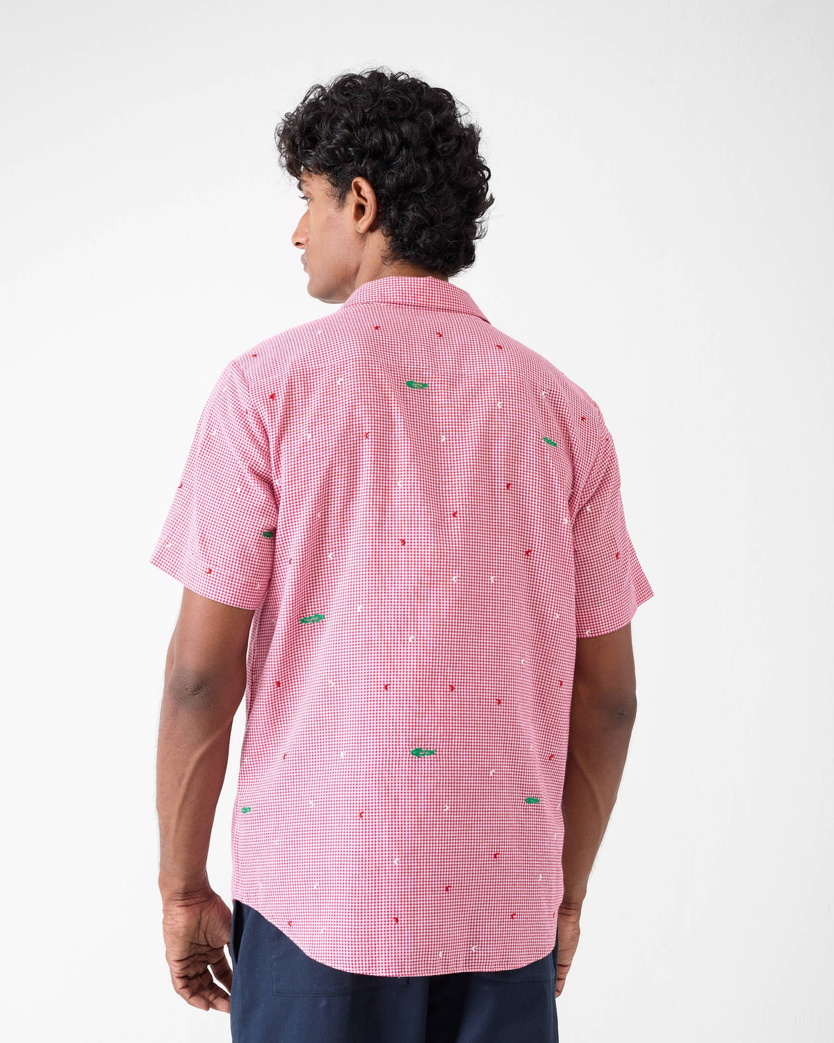 Half Sleeve Shirt - White & Watermelon Checks