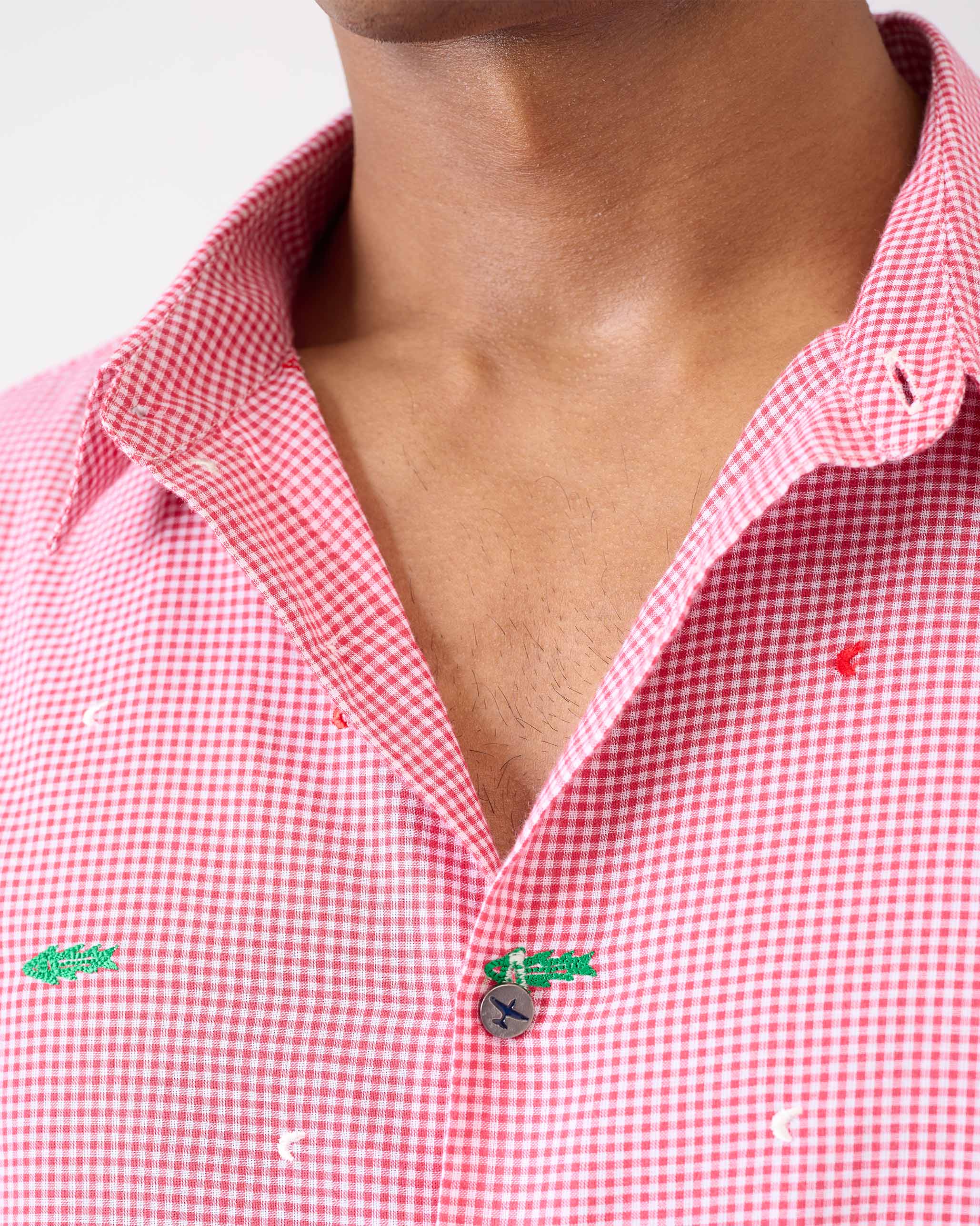 Half Sleeve Shirt - White & Watermelon Checks