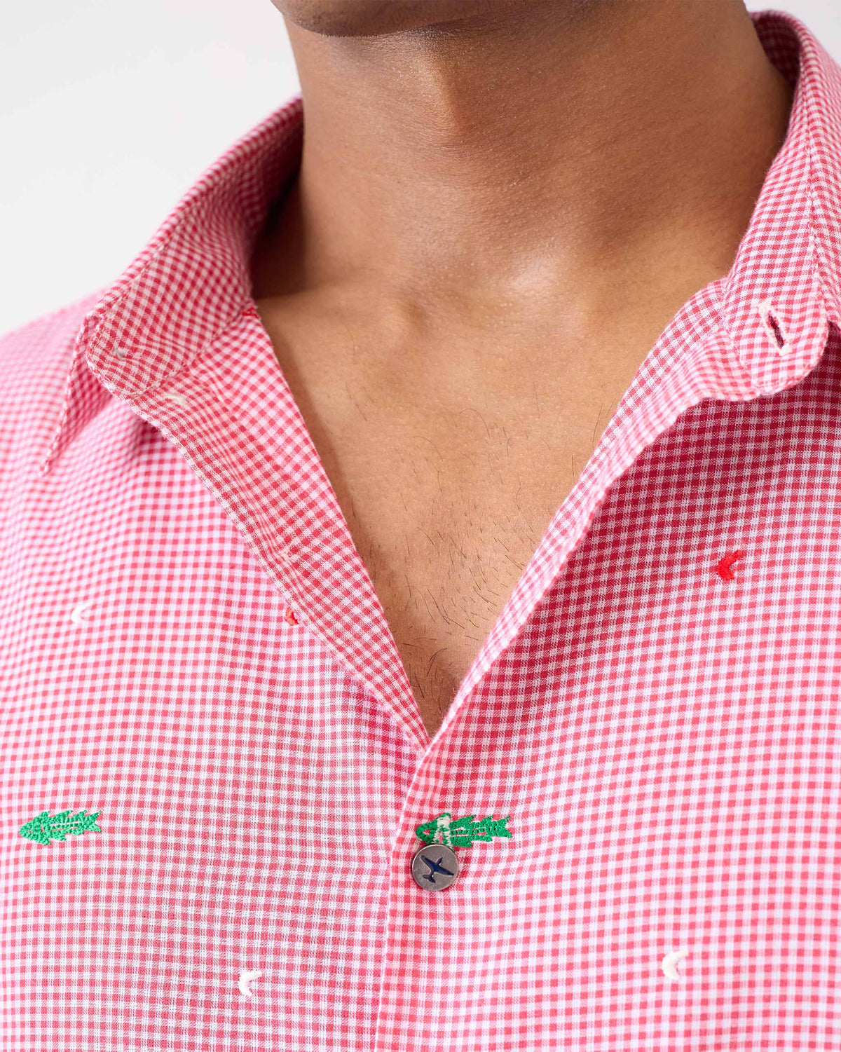 Half Sleeve Shirt - White & Watermelon Checks