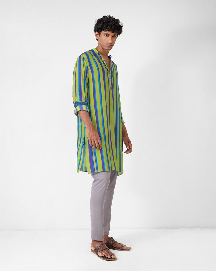 Jashn Kurta - Green & Blue Stripes