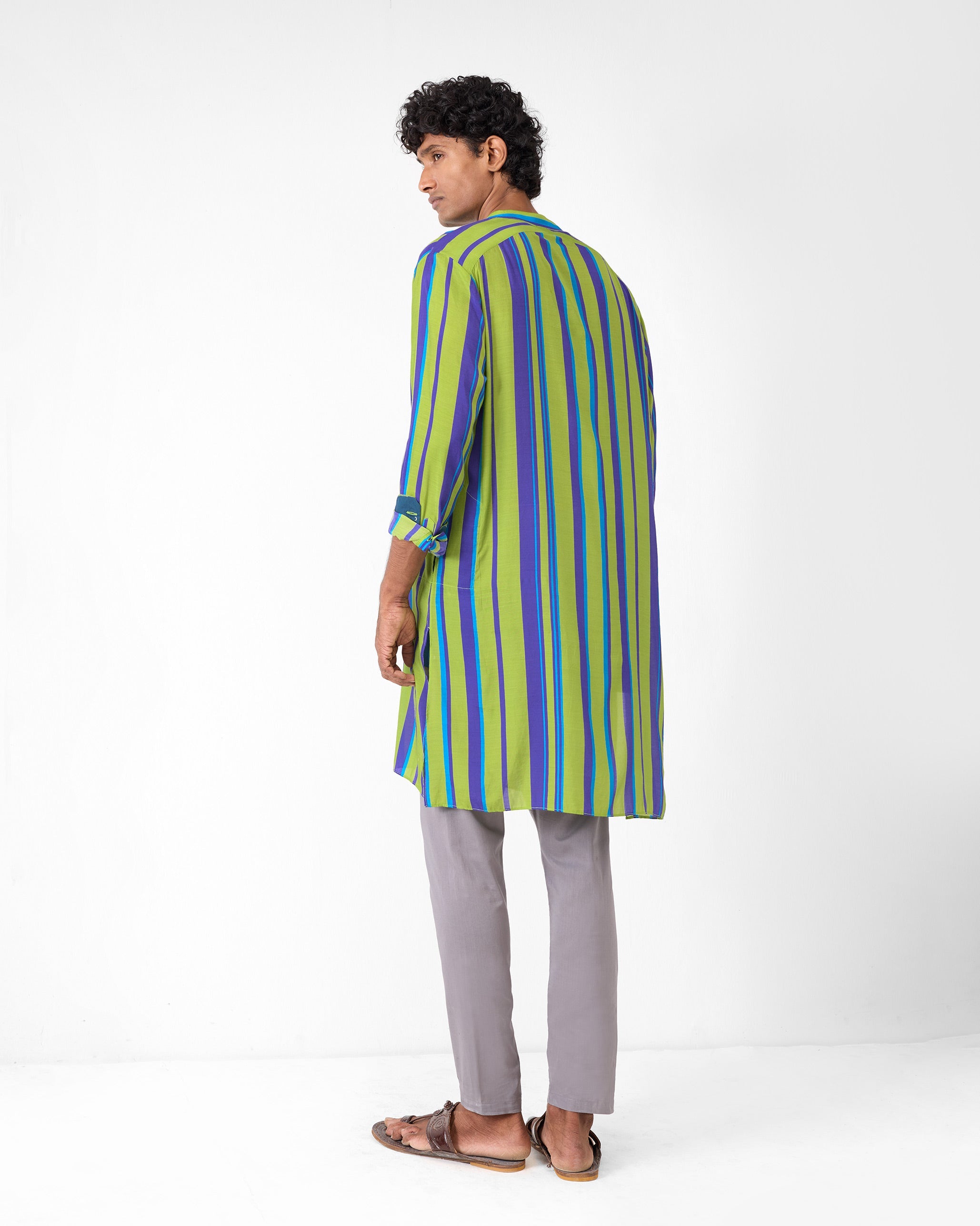Jashn Kurta - Green & Blue Stripes