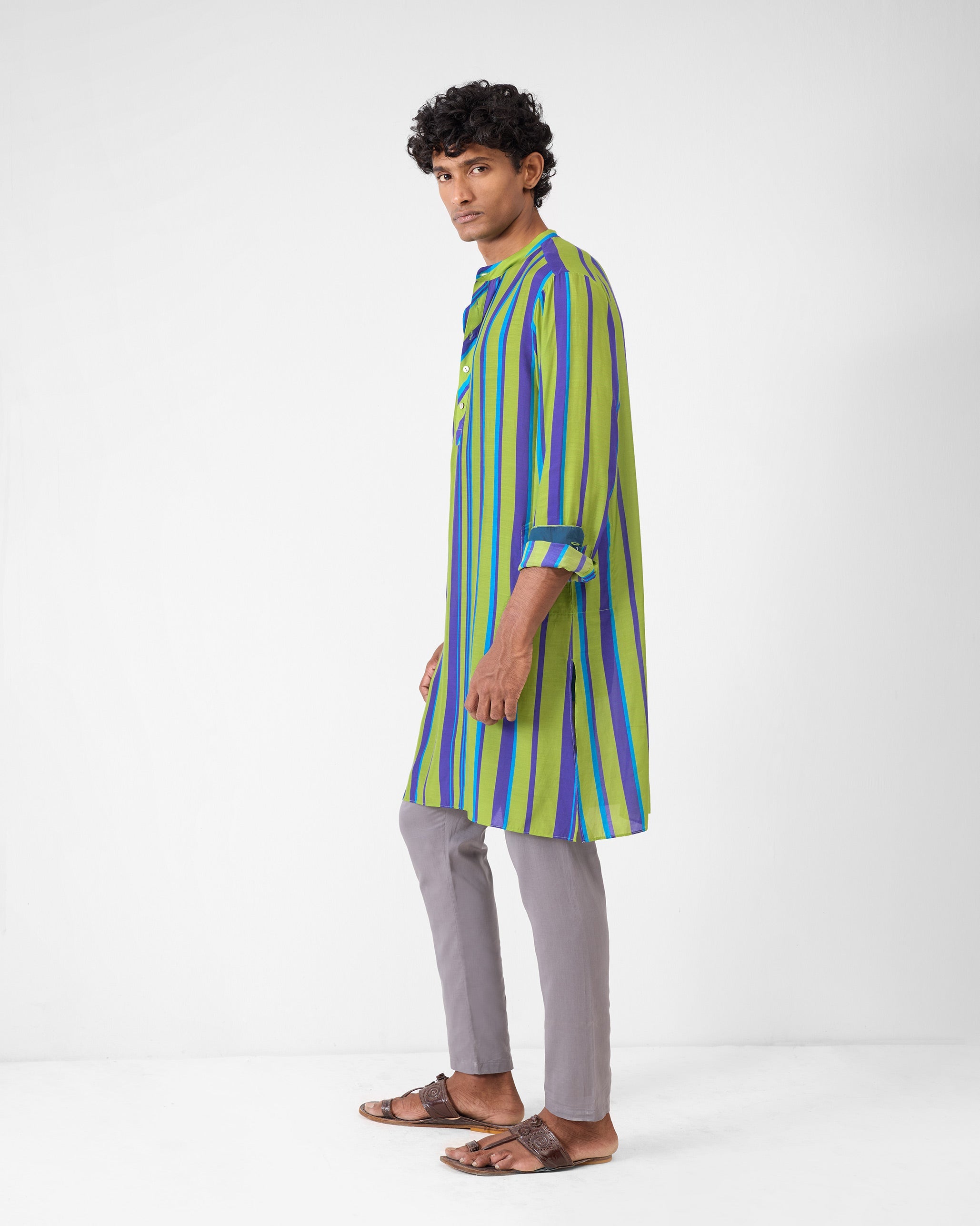 Jashn Kurta - Green & Blue Stripes