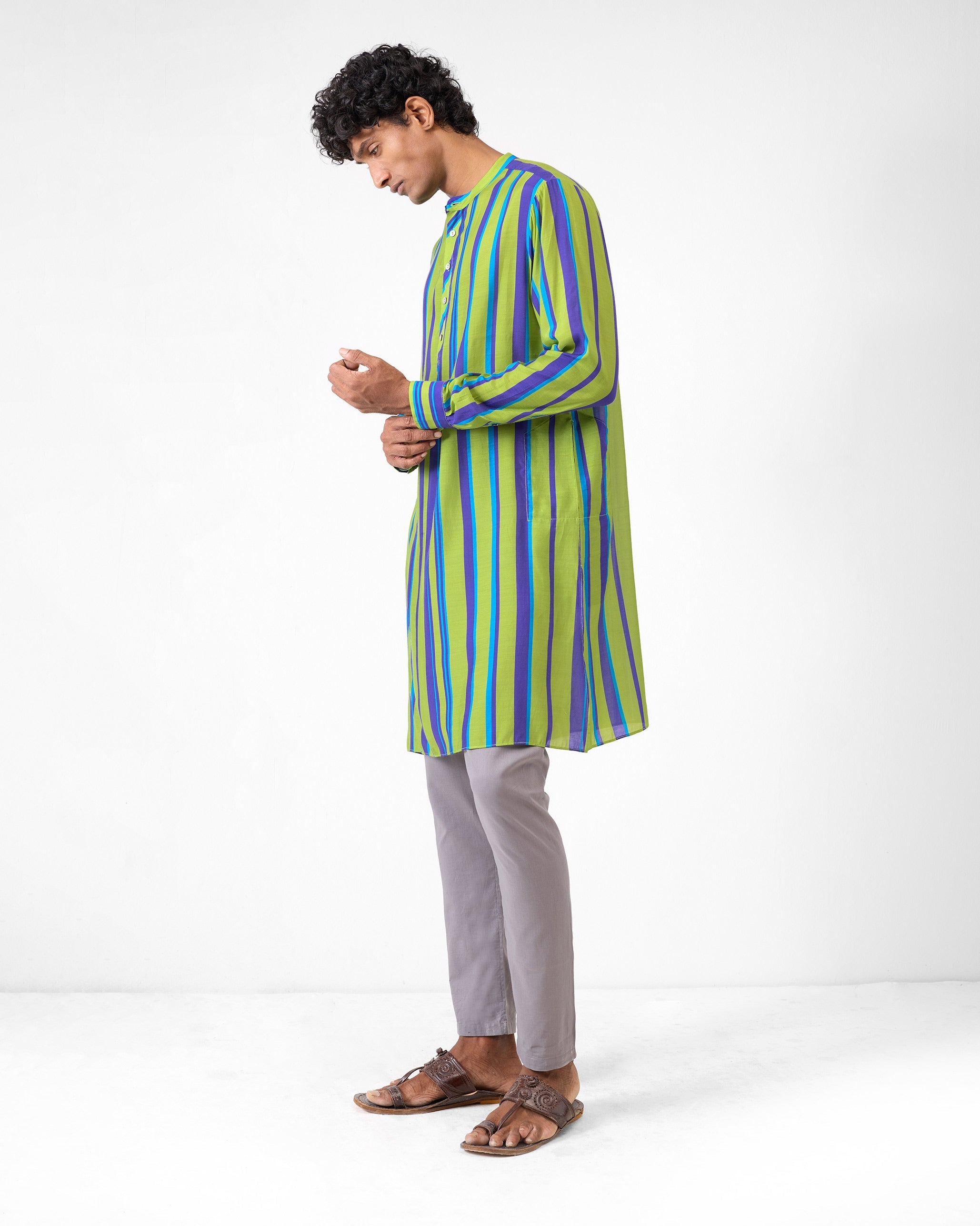 Jashn Kurta - Green & Blue Stripes