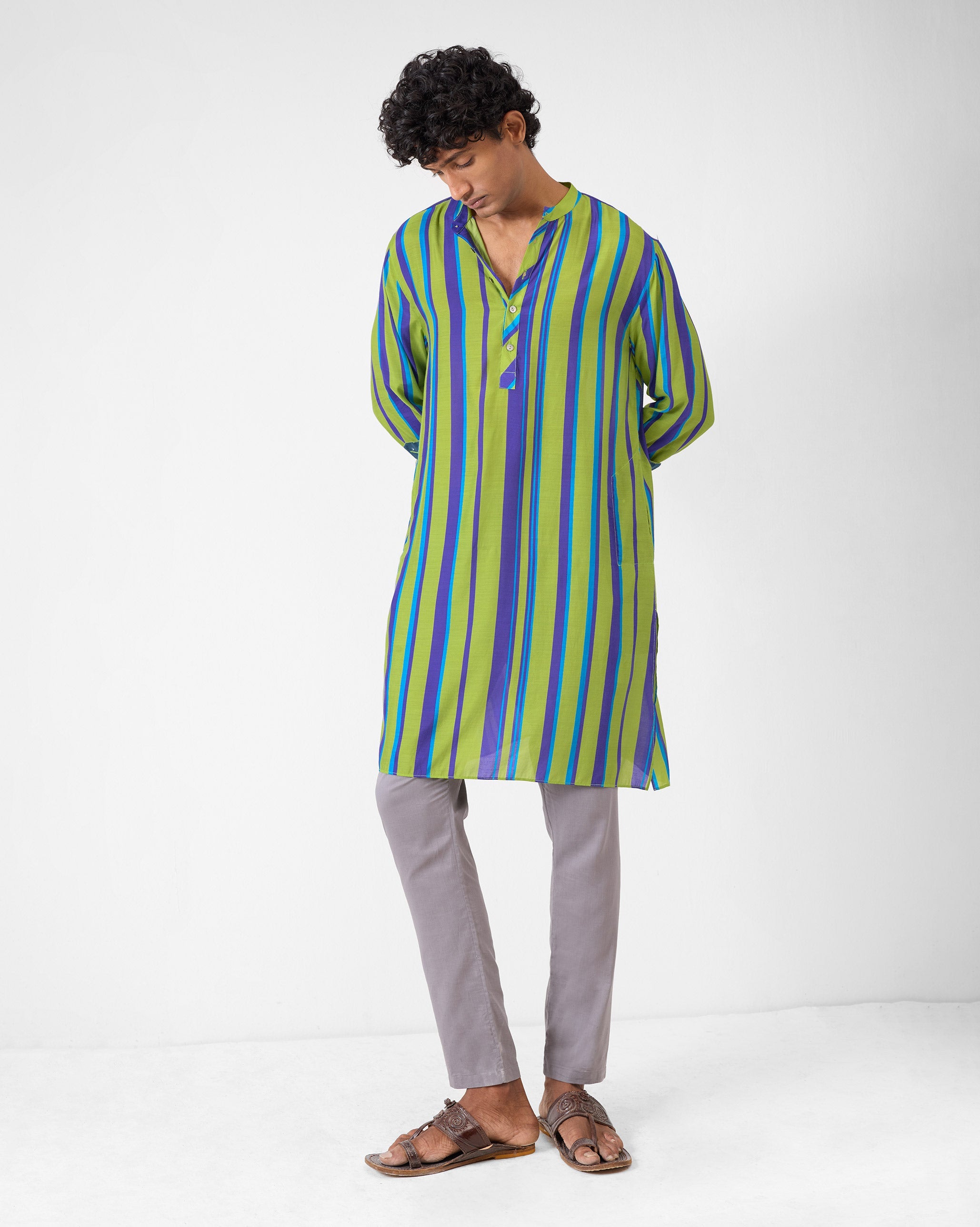 Jashn Kurta - Green & Blue Stripes