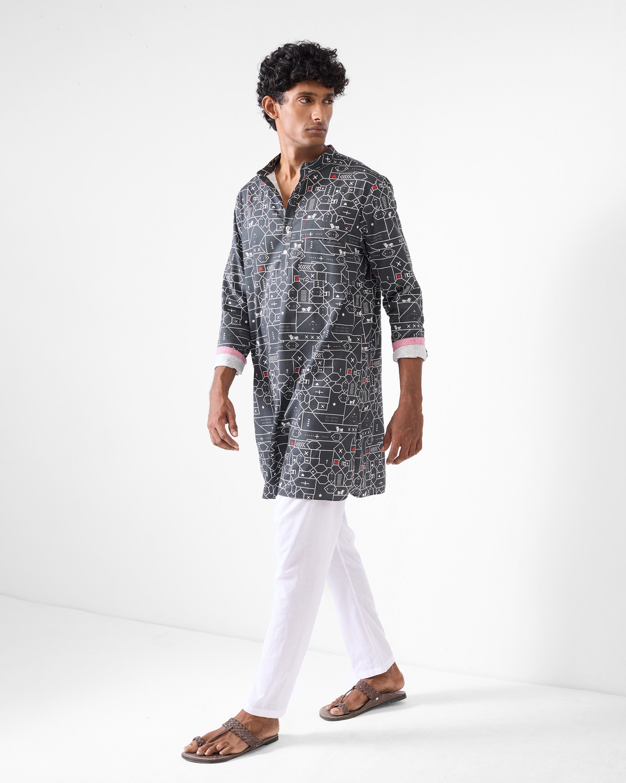 Galle Kurta - Black & Grey Print