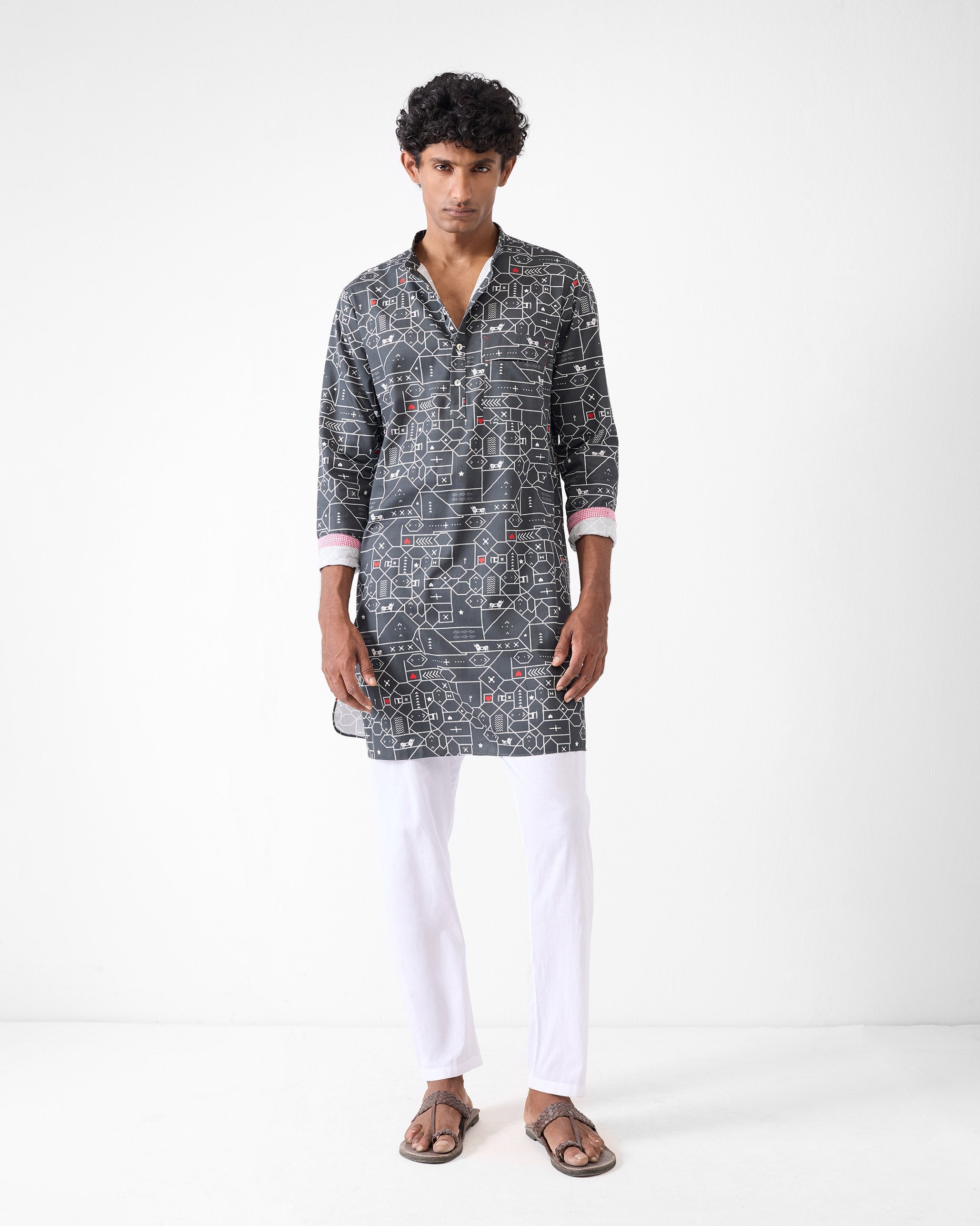 Galle Kurta - Black & Grey Print
