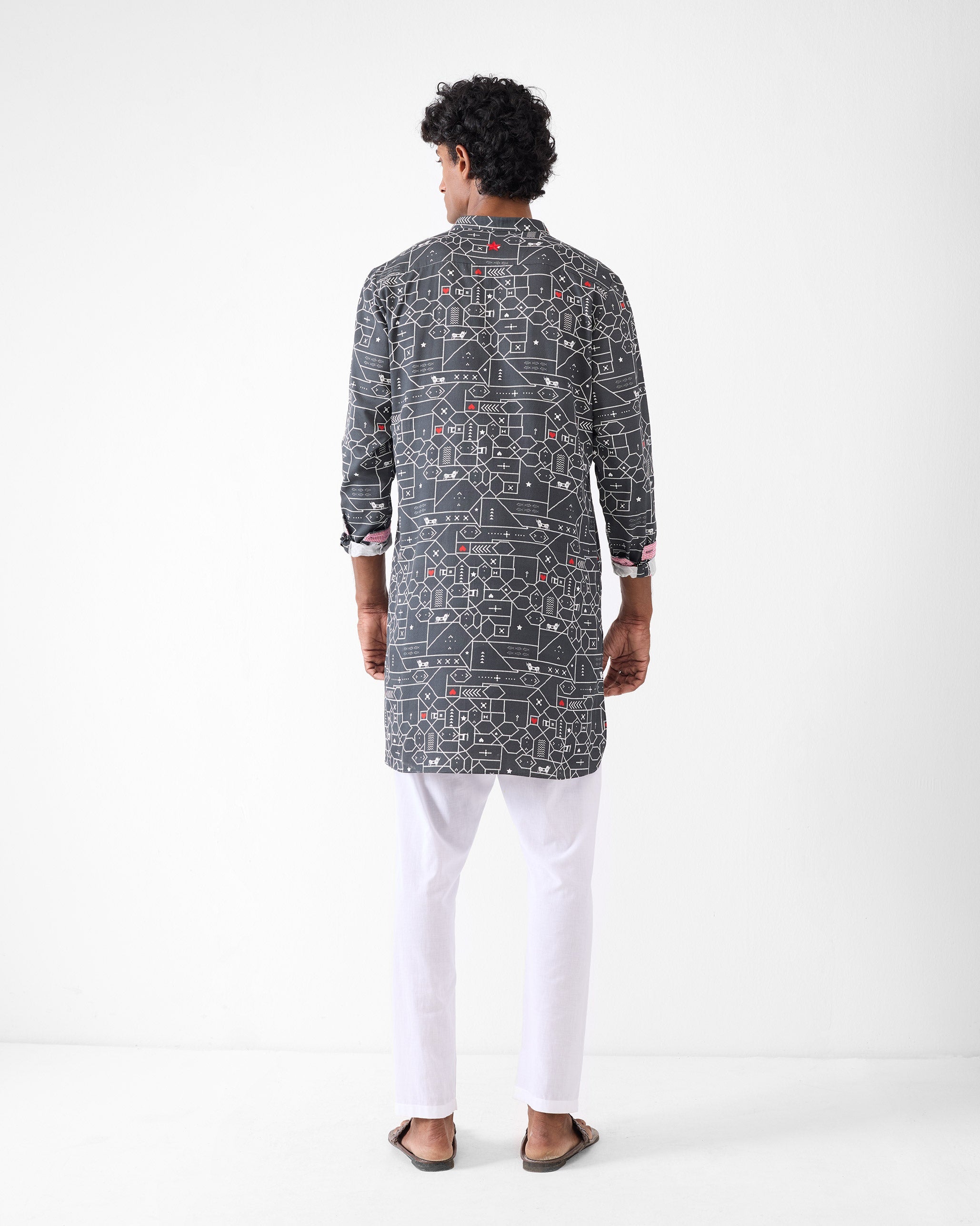 Galle Kurta - Black & Grey Print