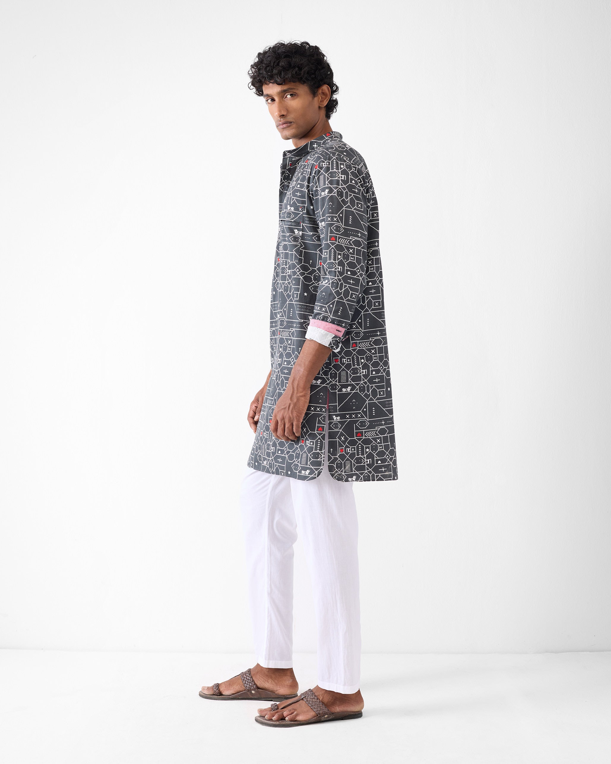 Galle Kurta - Black & Grey Print