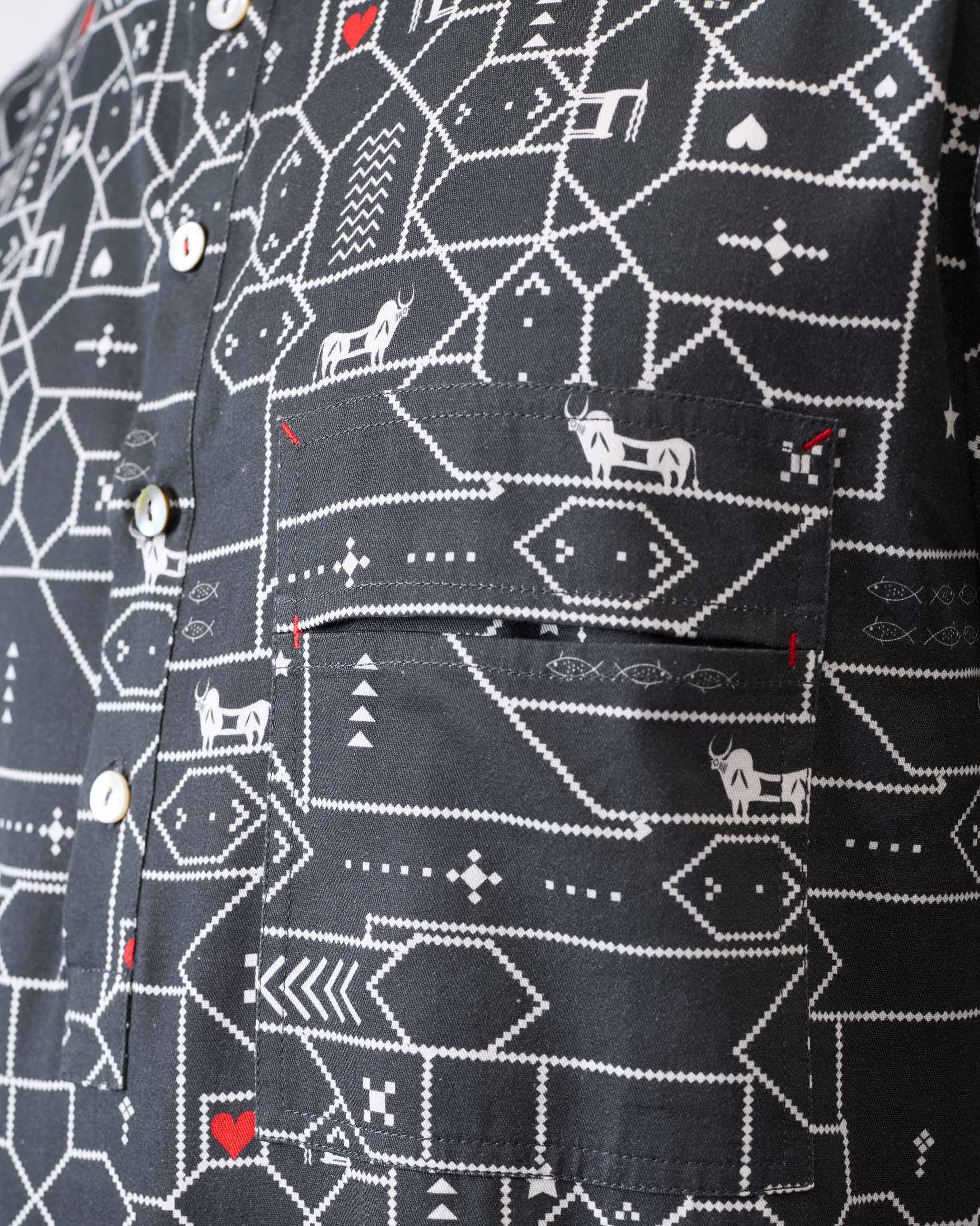 Galle Kurta - Black & Grey Print