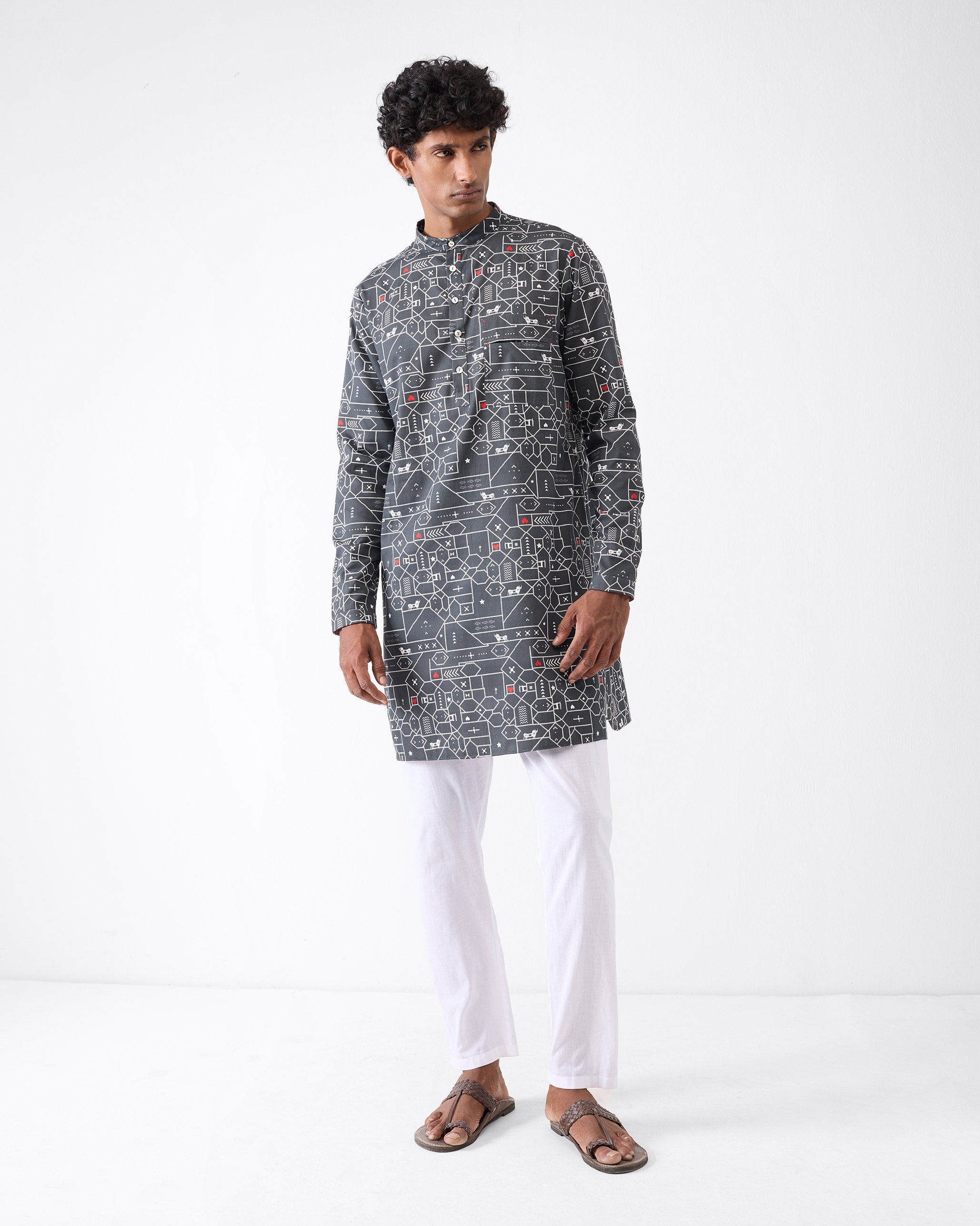 Galle Kurta - Black & Grey Print