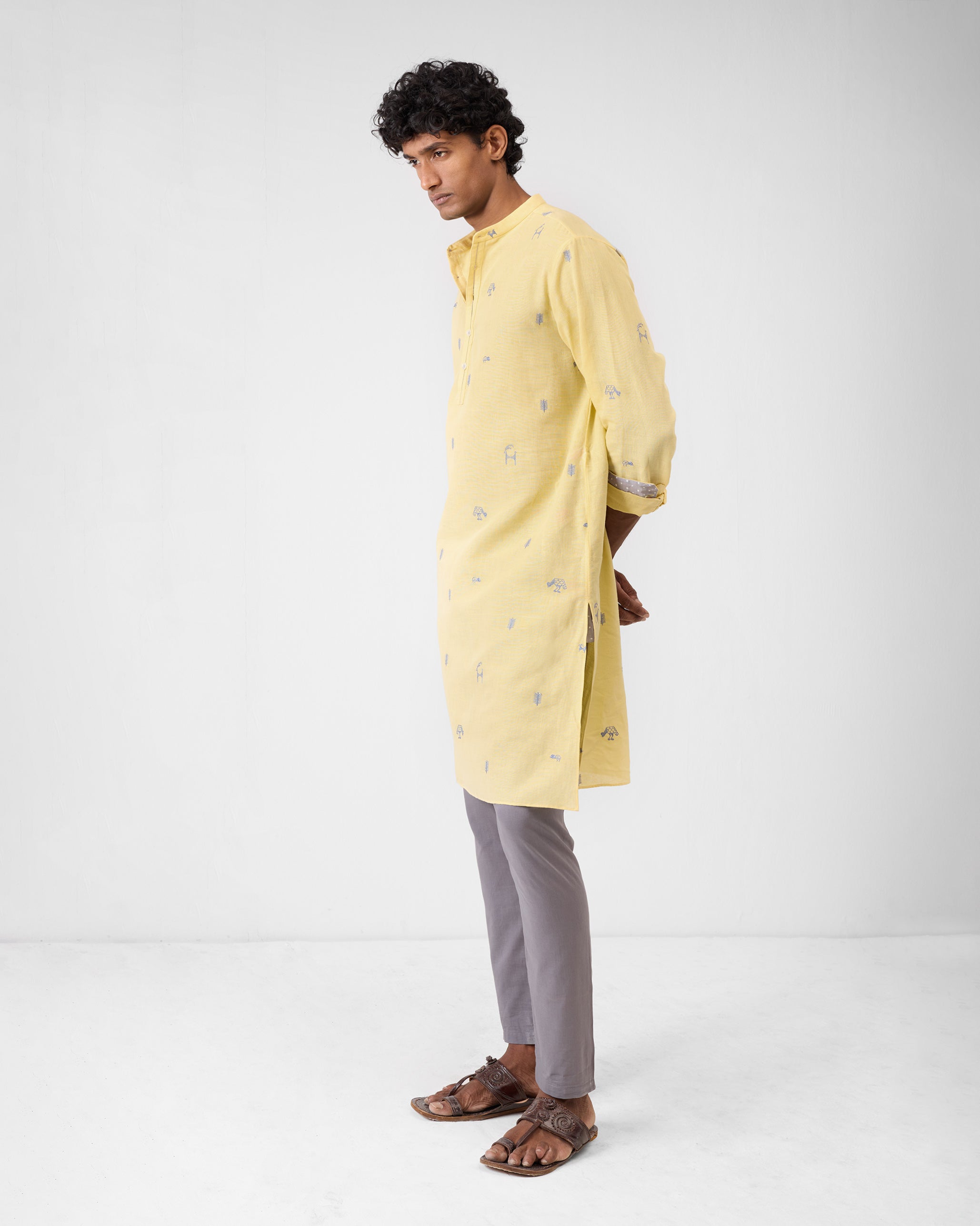 Astral Kurta - Light Yellow Embroidered