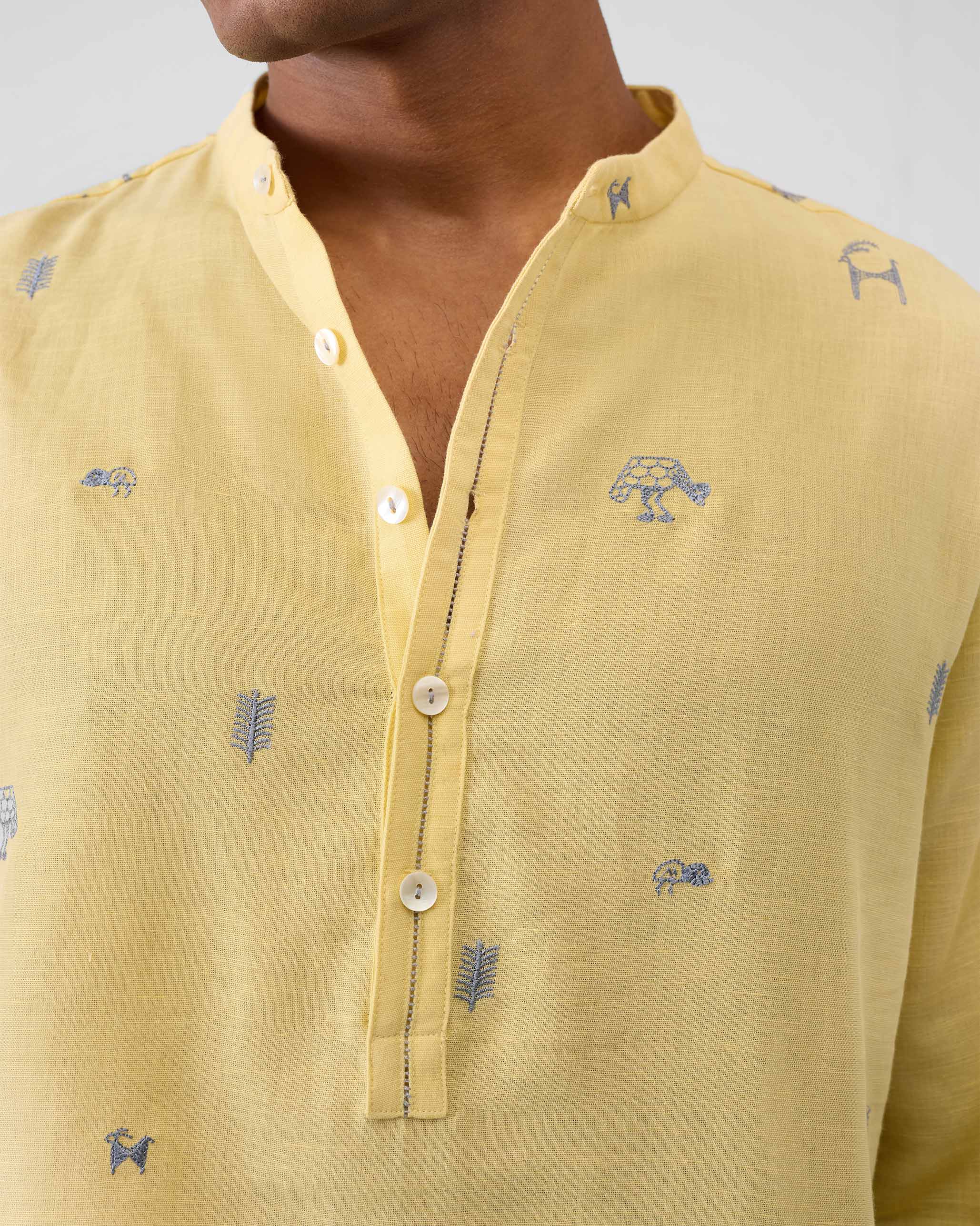 Astral Kurta - Light Yellow Embroidered