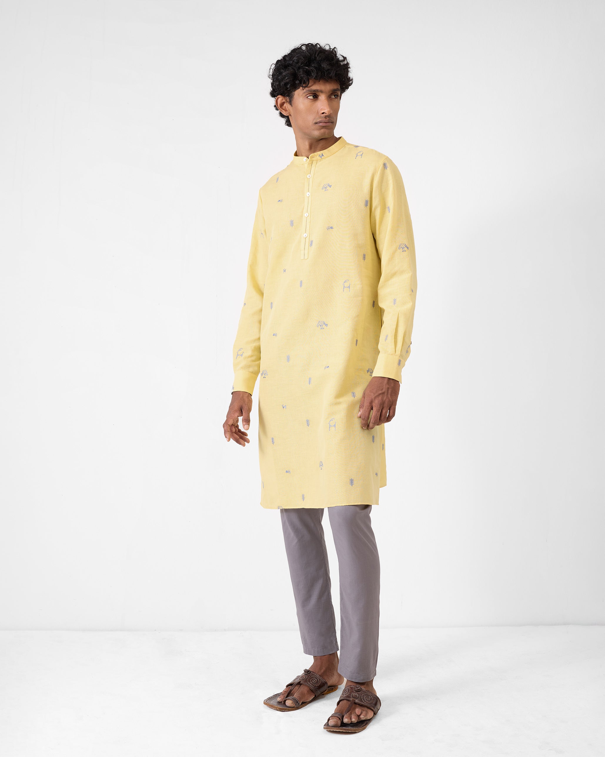 Astral Kurta - Light Yellow Embroidered
