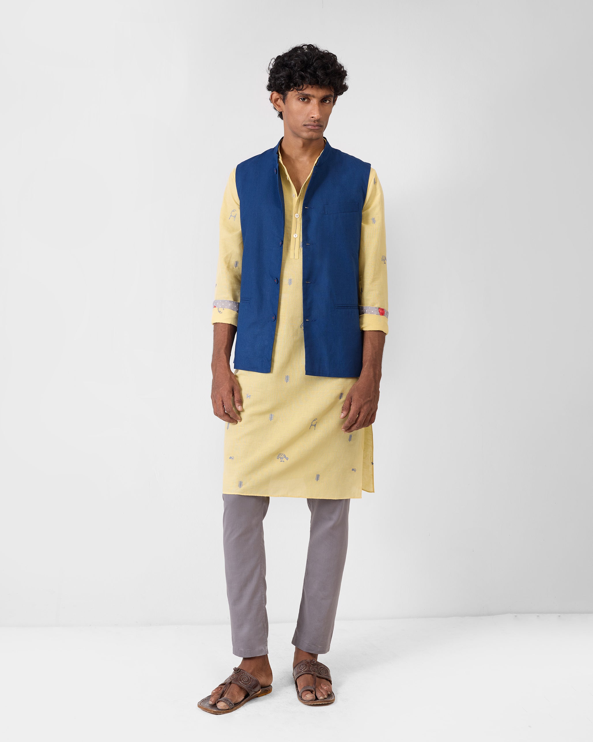 Astral Kurta - Light Yellow Embroidered